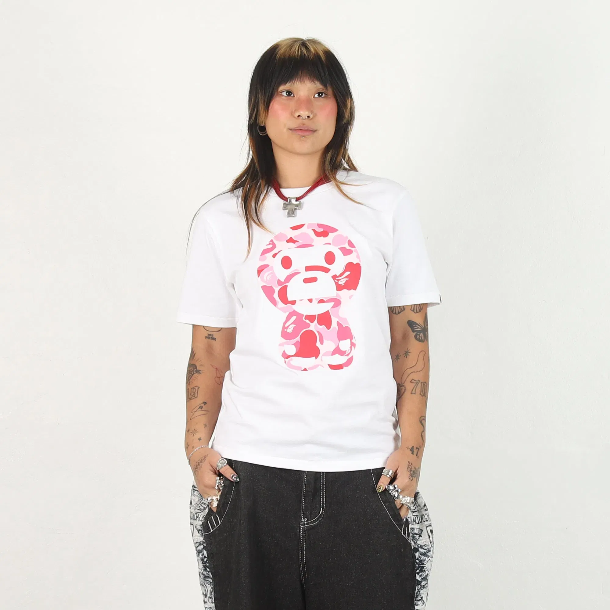 BAPE W' ABC Camo Big Baby Milo T-Shirt - White/Pink