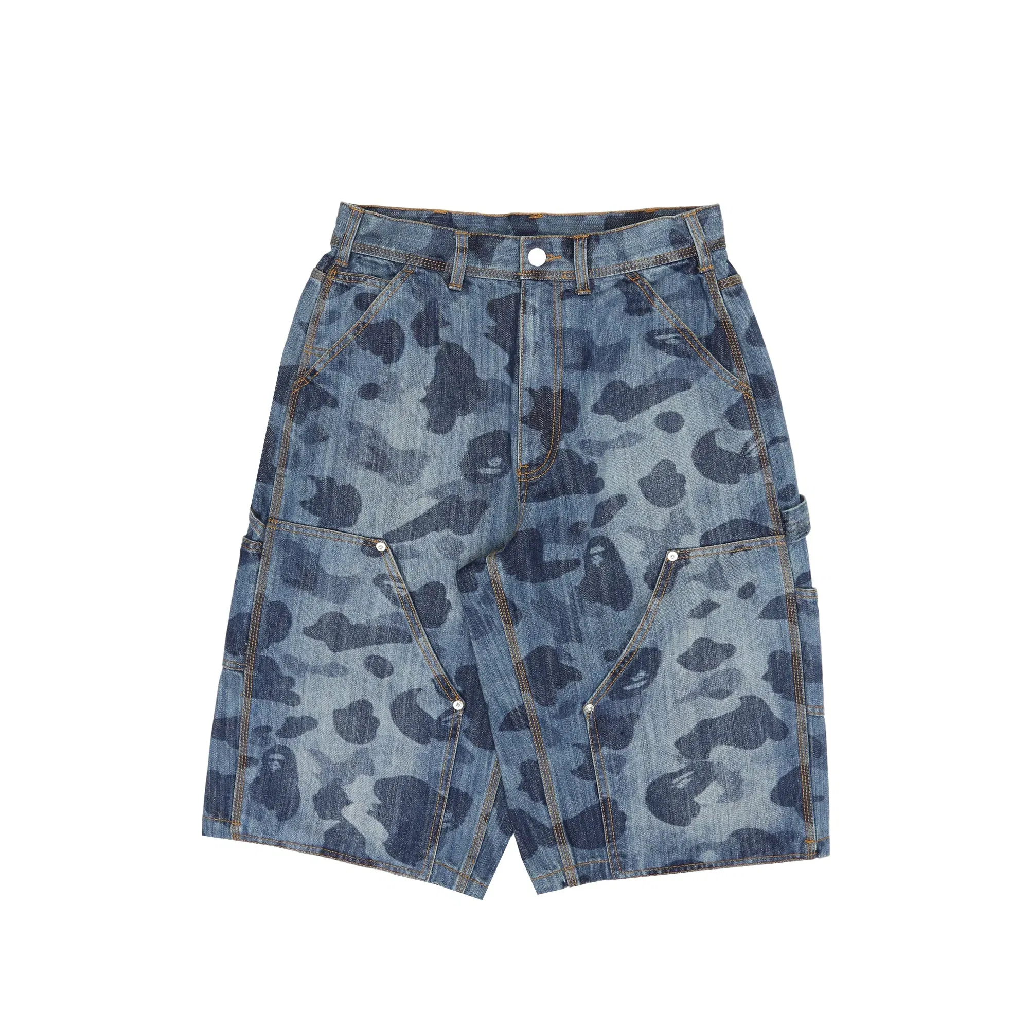 BAPE 1st Camo Double Knee Relaxed Denim Shorts - Indigo