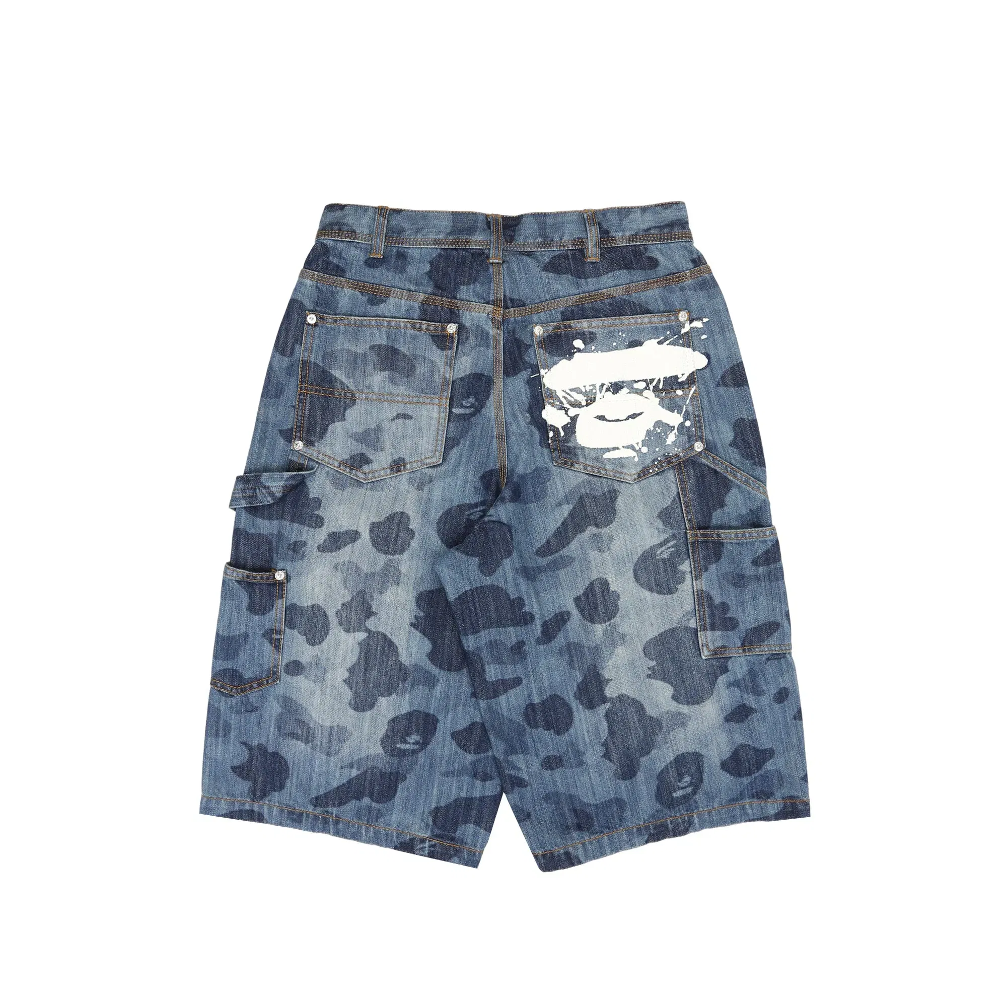 BAPE 1st Camo Double Knee Relaxed Denim Shorts - Indigo