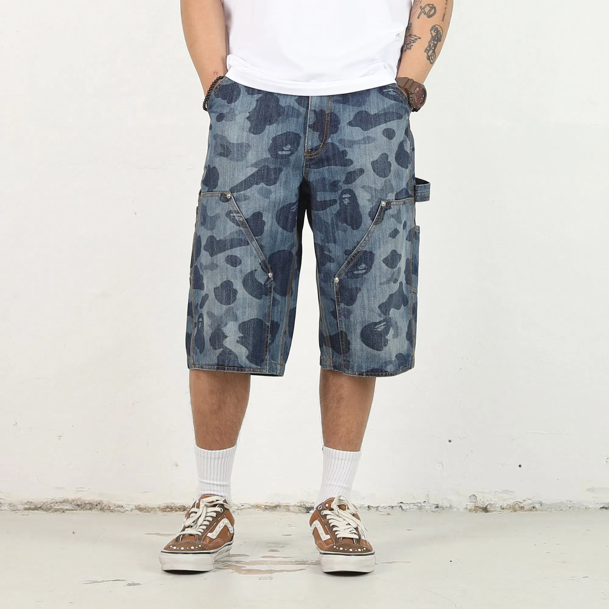 BAPE 1st Camo Double Knee Relaxed Denim Shorts - Indigo