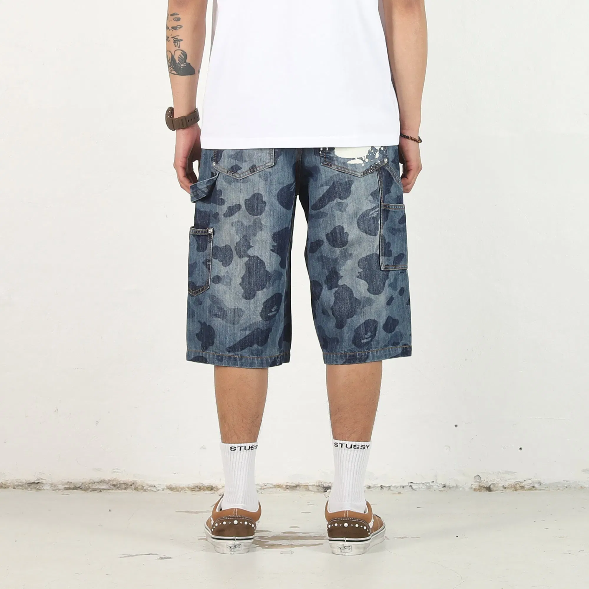 BAPE 1st Camo Double Knee Relaxed Denim Shorts - Indigo