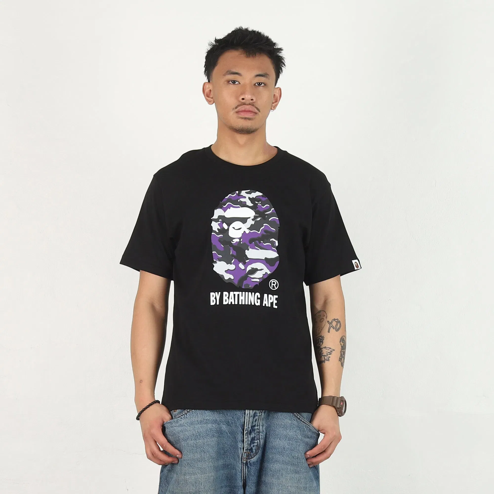 BAPE Glitch Woodland Camo Ape T-Shirt - Black