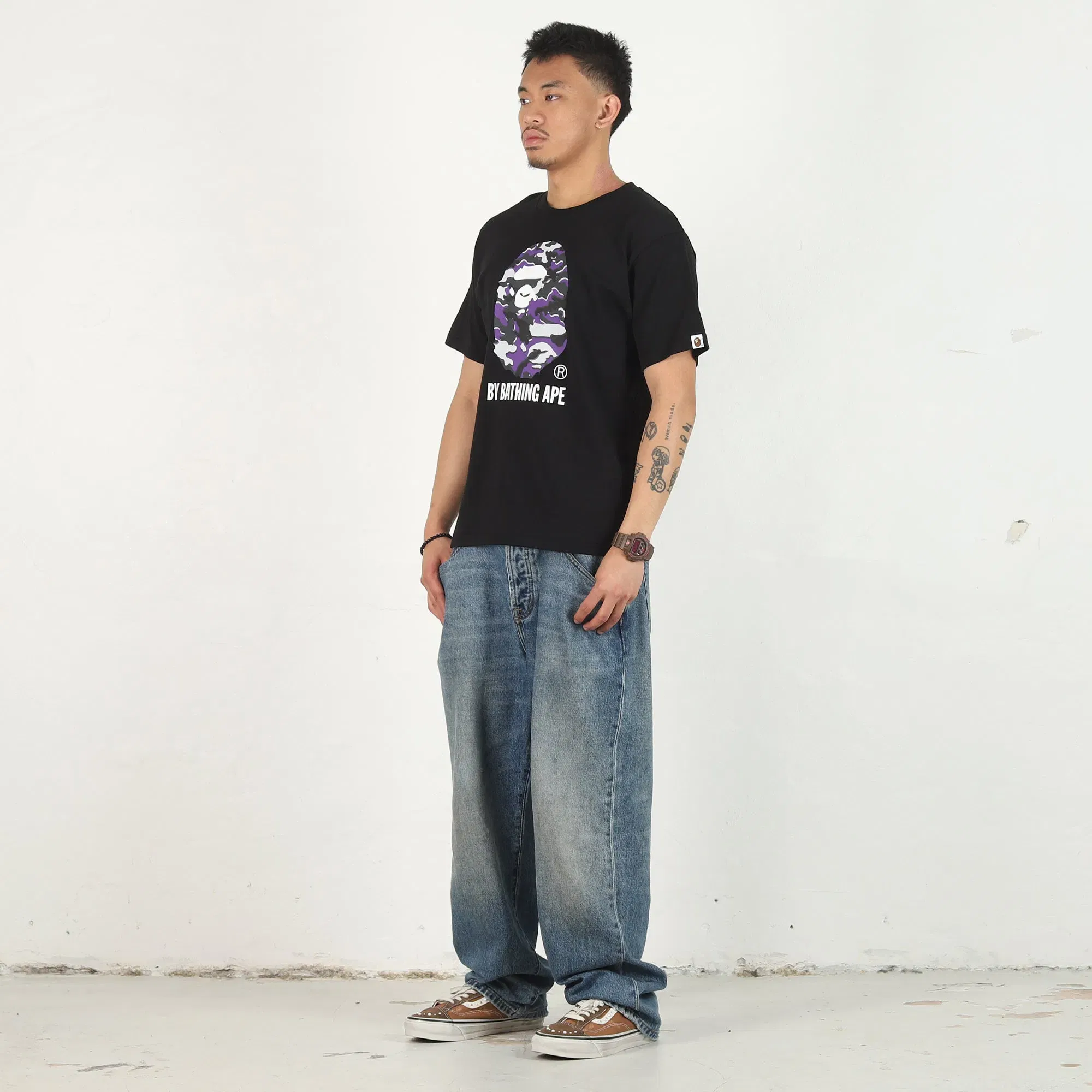 BAPE Glitch Woodland Camo Ape T-Shirt - Black