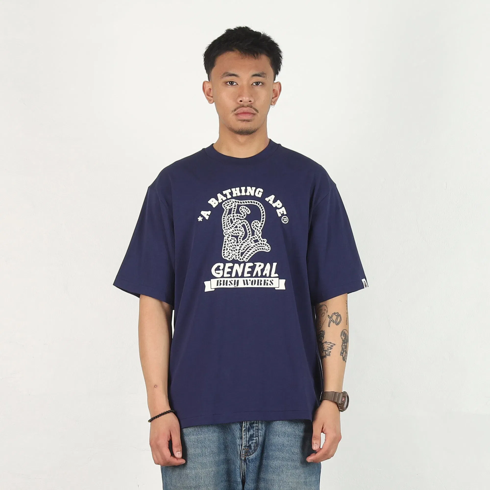 BAPE Ape General College Relaxed T-Shirt - Navy