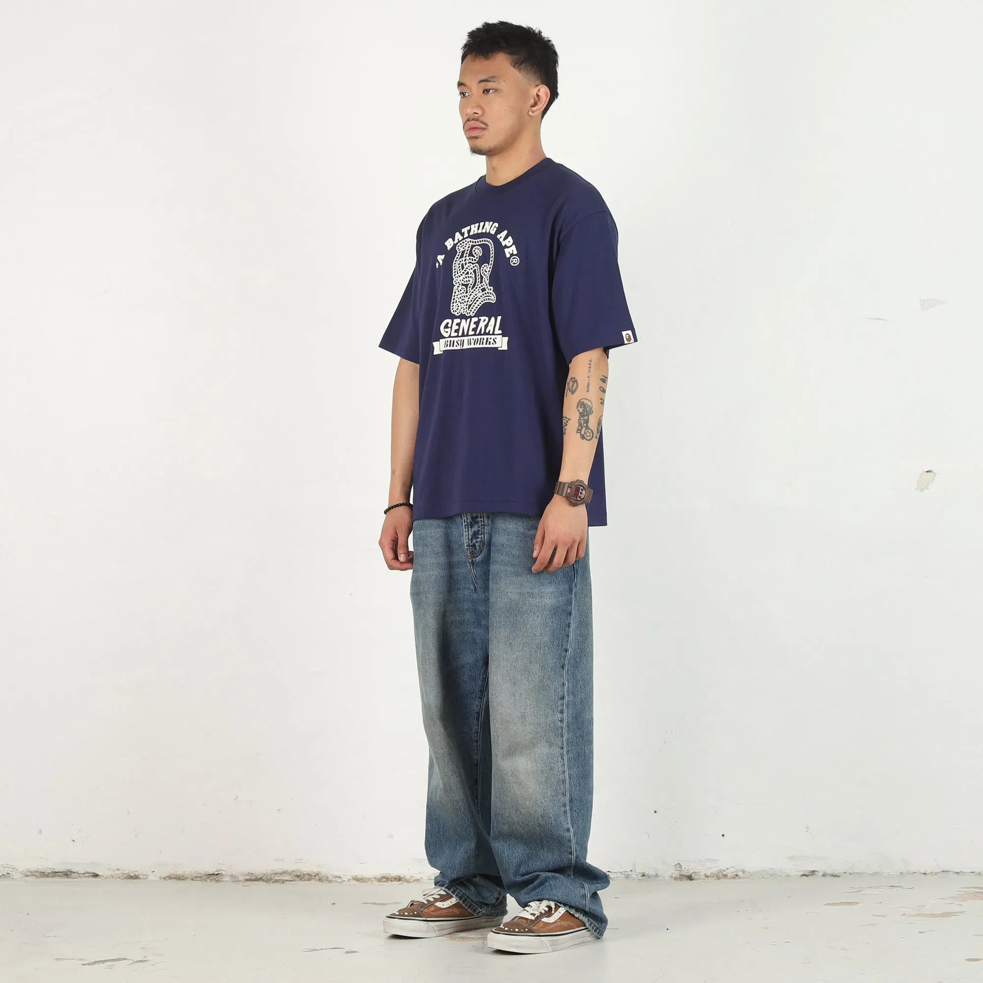 BAPE Ape General College Relaxed T-Shirt - Navy