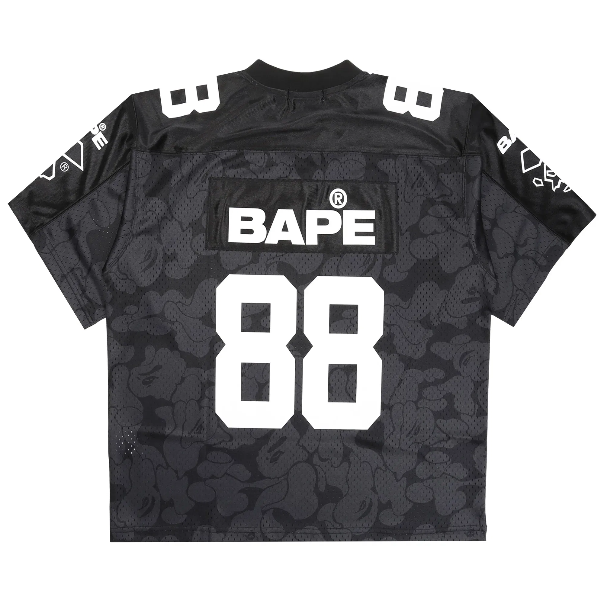 BAPE Solid Camo Logo Football Jersey T-Shirt - Black