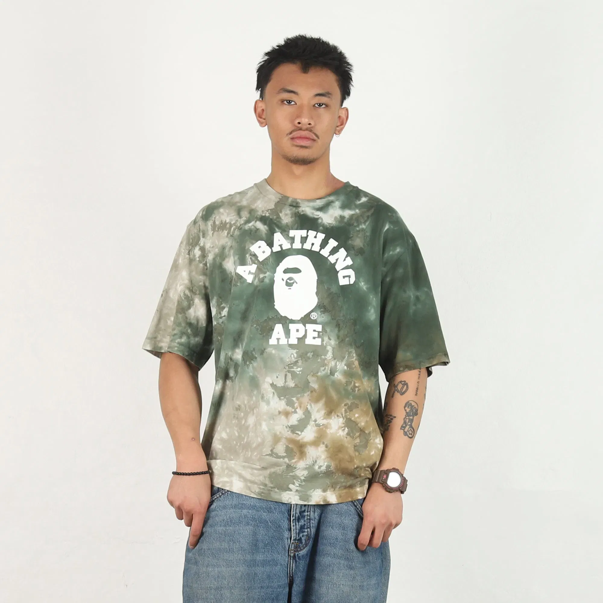 BAPE Tie Dye College Relaxed T-Shirt - Olive