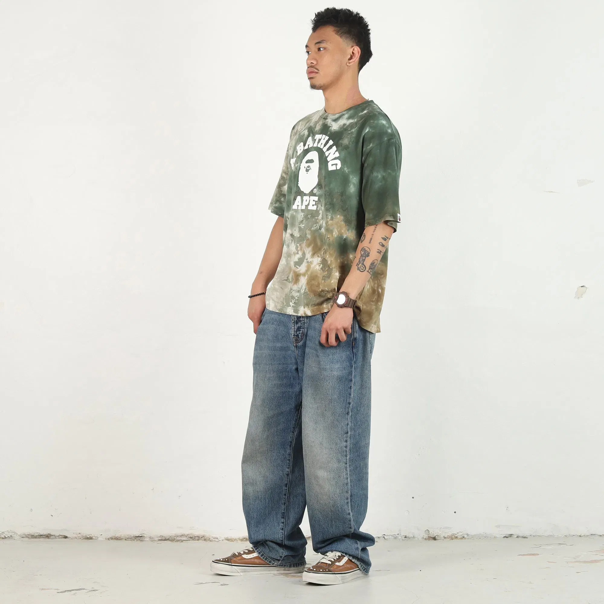 BAPE Tie Dye College Relaxed T-Shirt - Olive