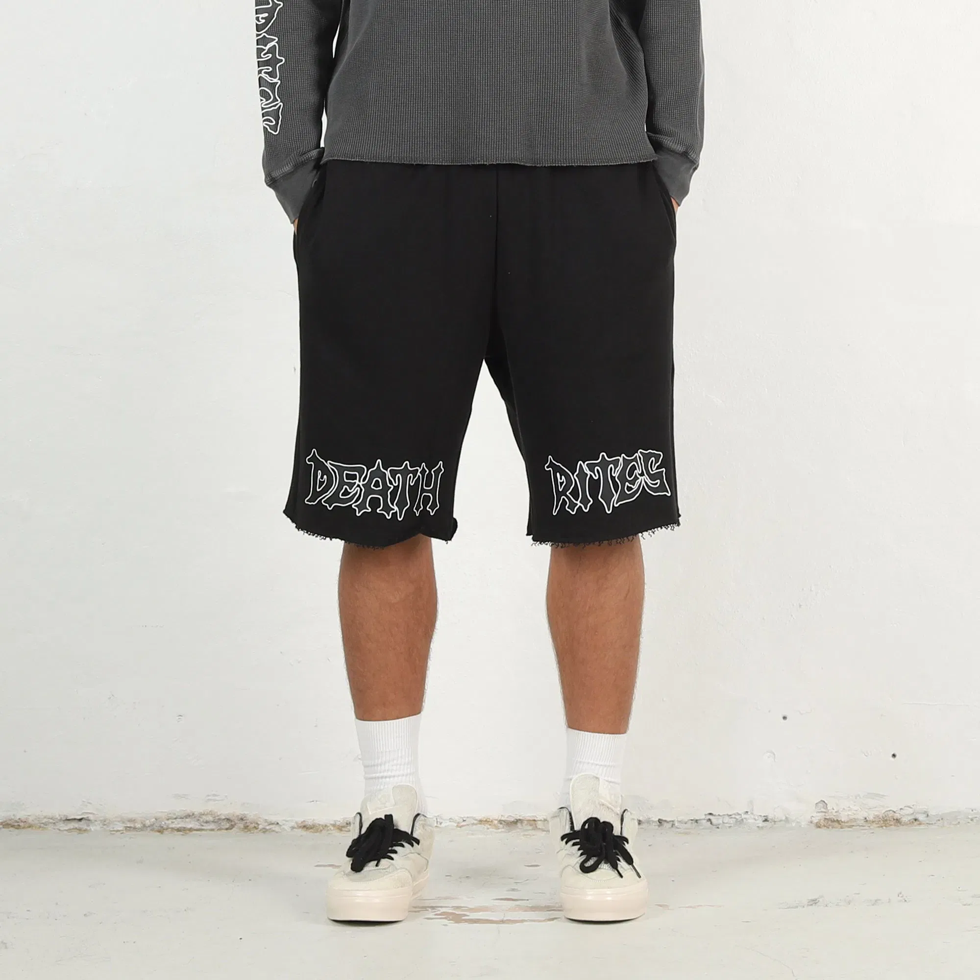 Death Rites Script Cut-Off Sweat Shorts - Black