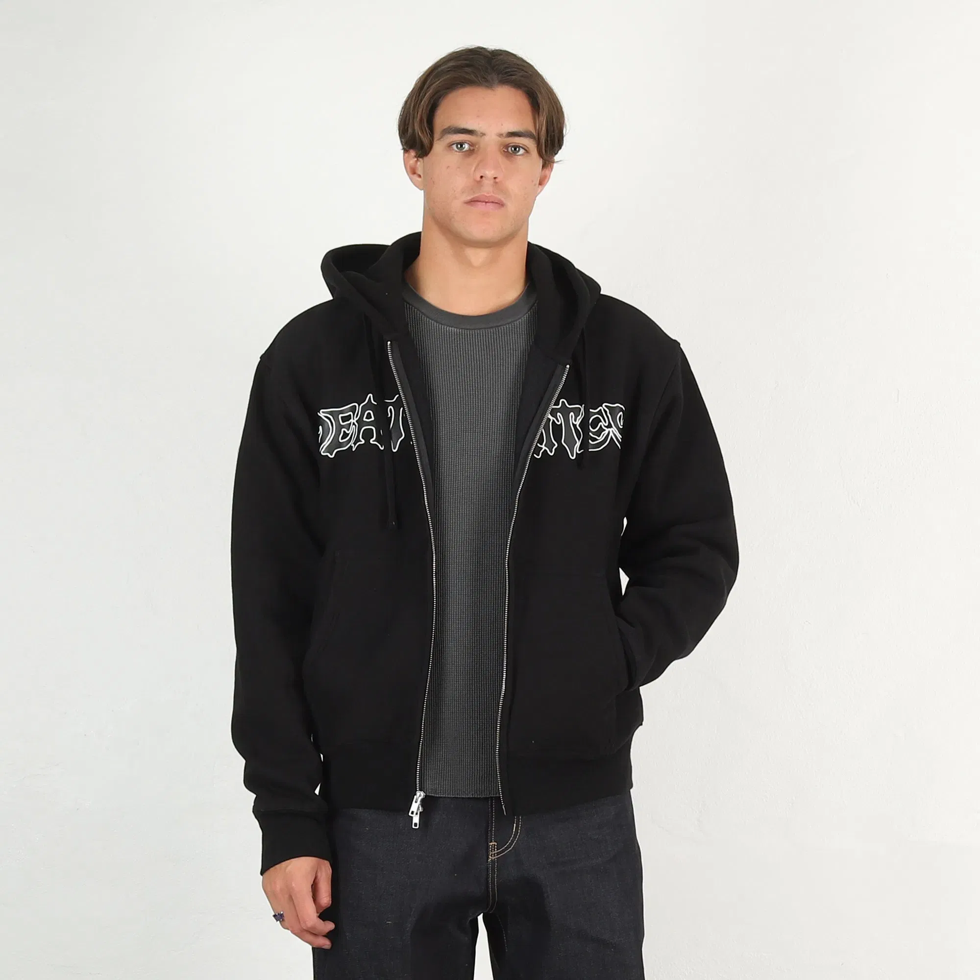 Death Rites Script Zip Hooded Sweater - Black