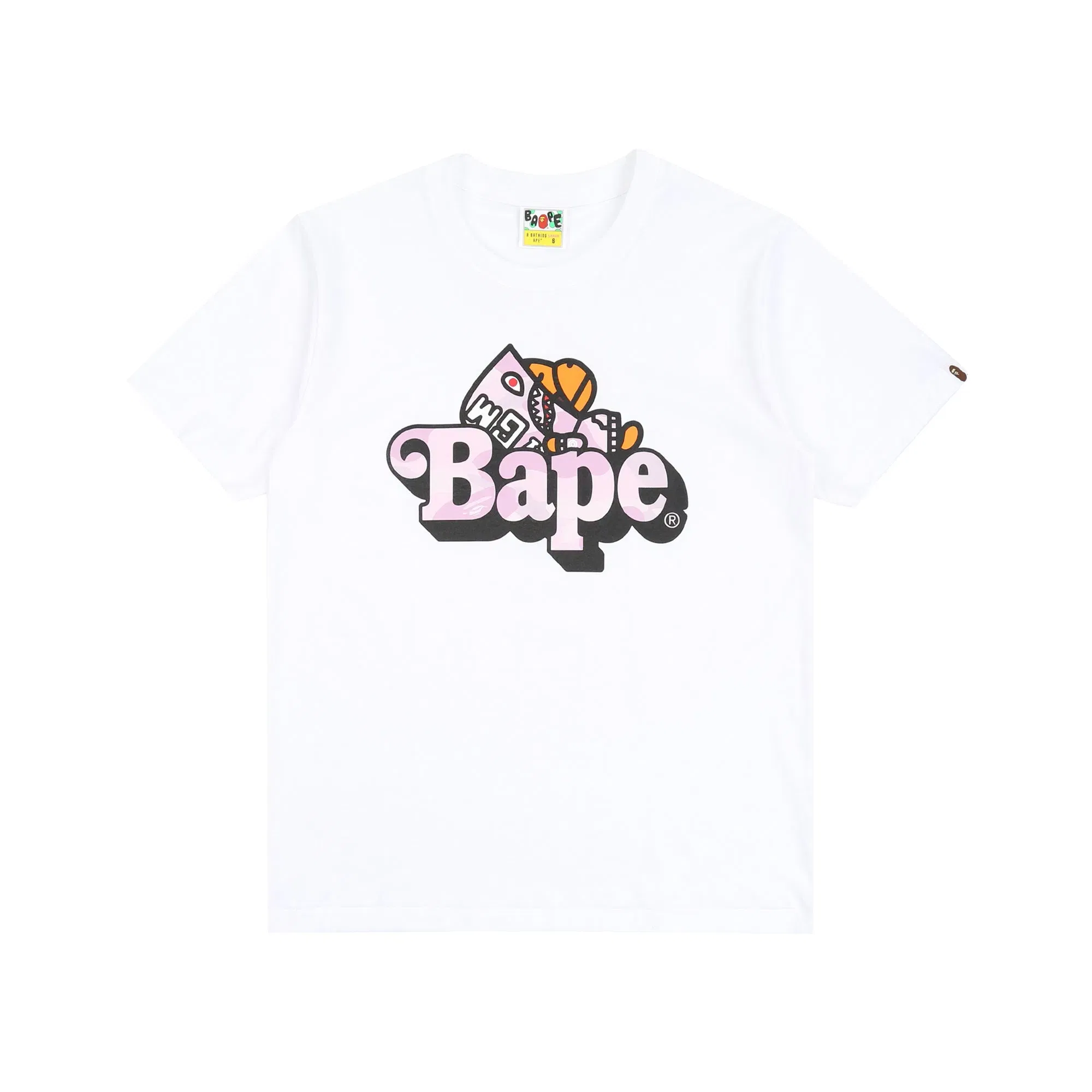BAPE W' Pastel Color Camo Shark Milo T-Shirt - White