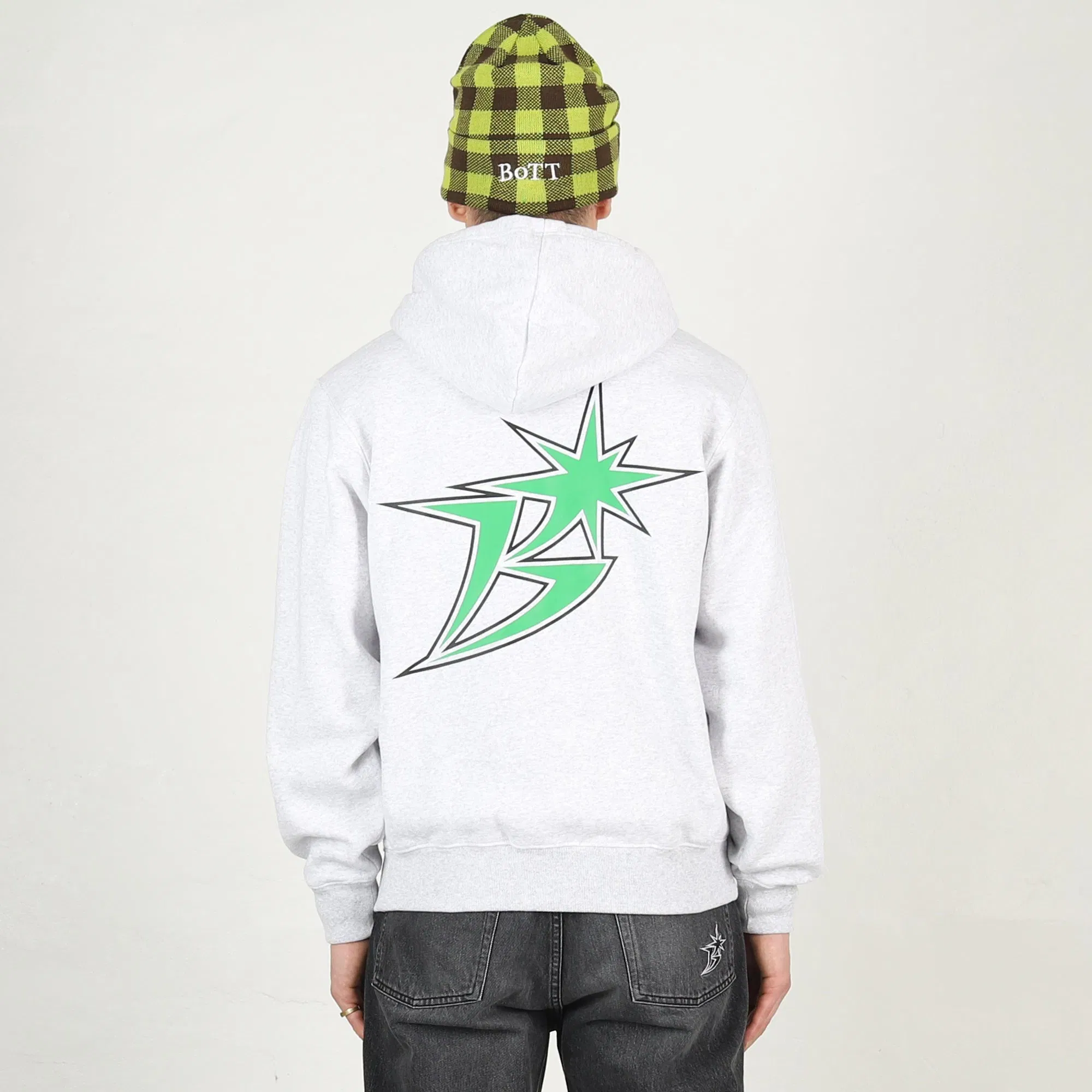 Bott B Logo Zip Hoodie - Ash/Green