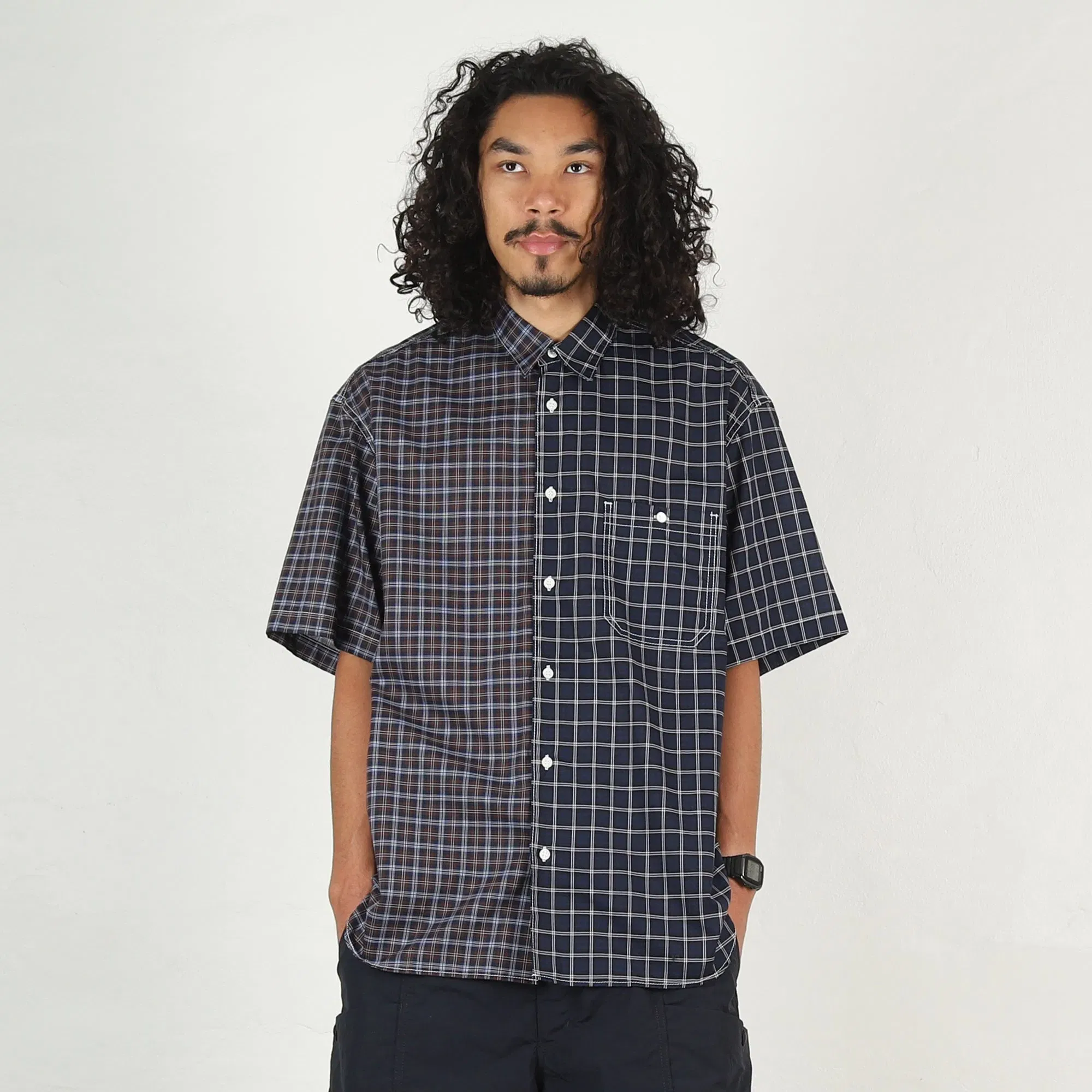 Cdg Homme Cotton Check Shirt - Navy/Black