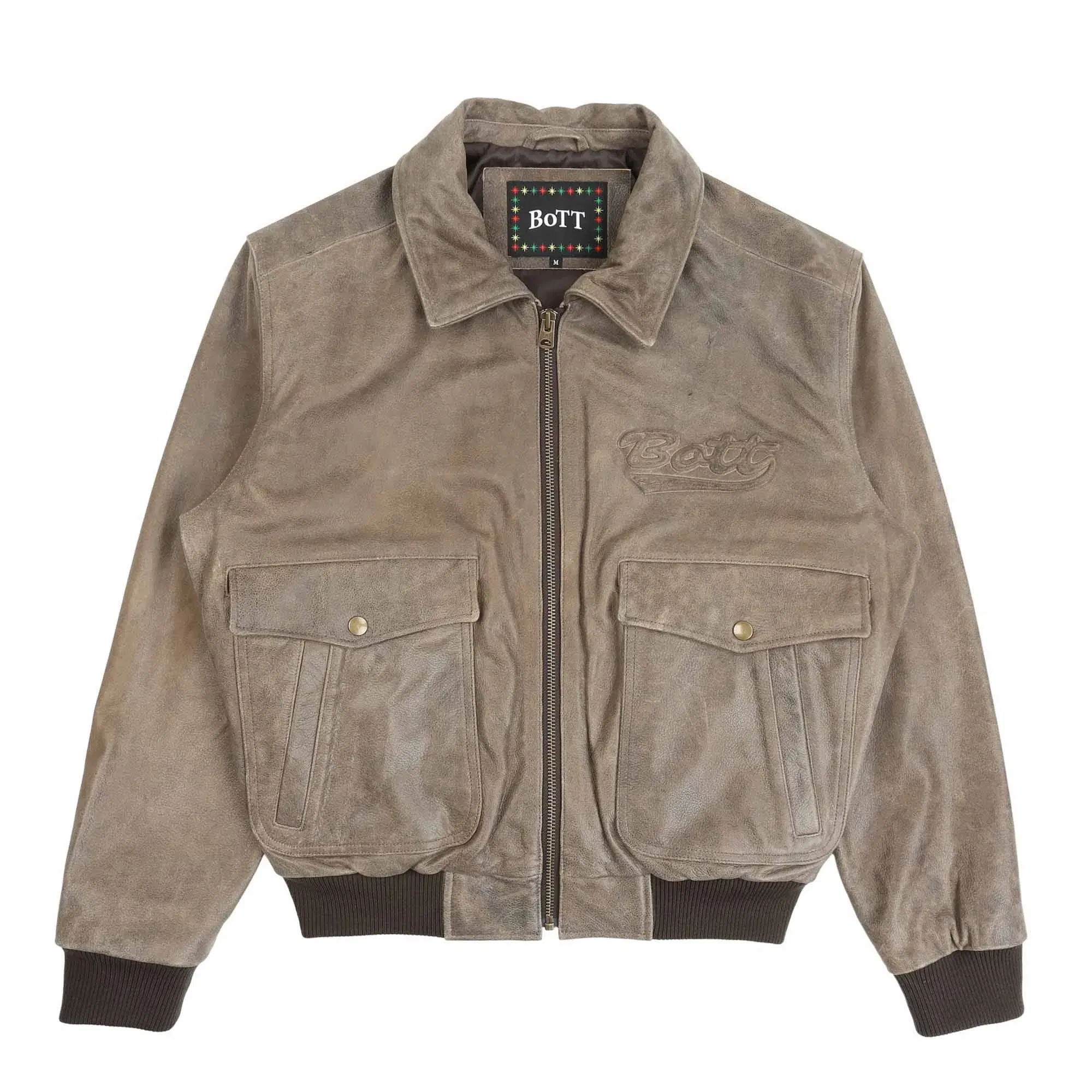 Bott Script Logo Cracked Leather Jacket - Brown