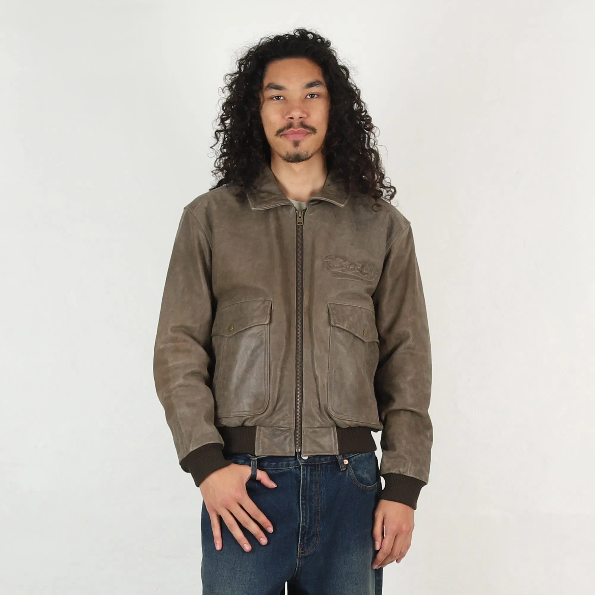 Bott Script Logo Cracked Leather Jacket - Brown