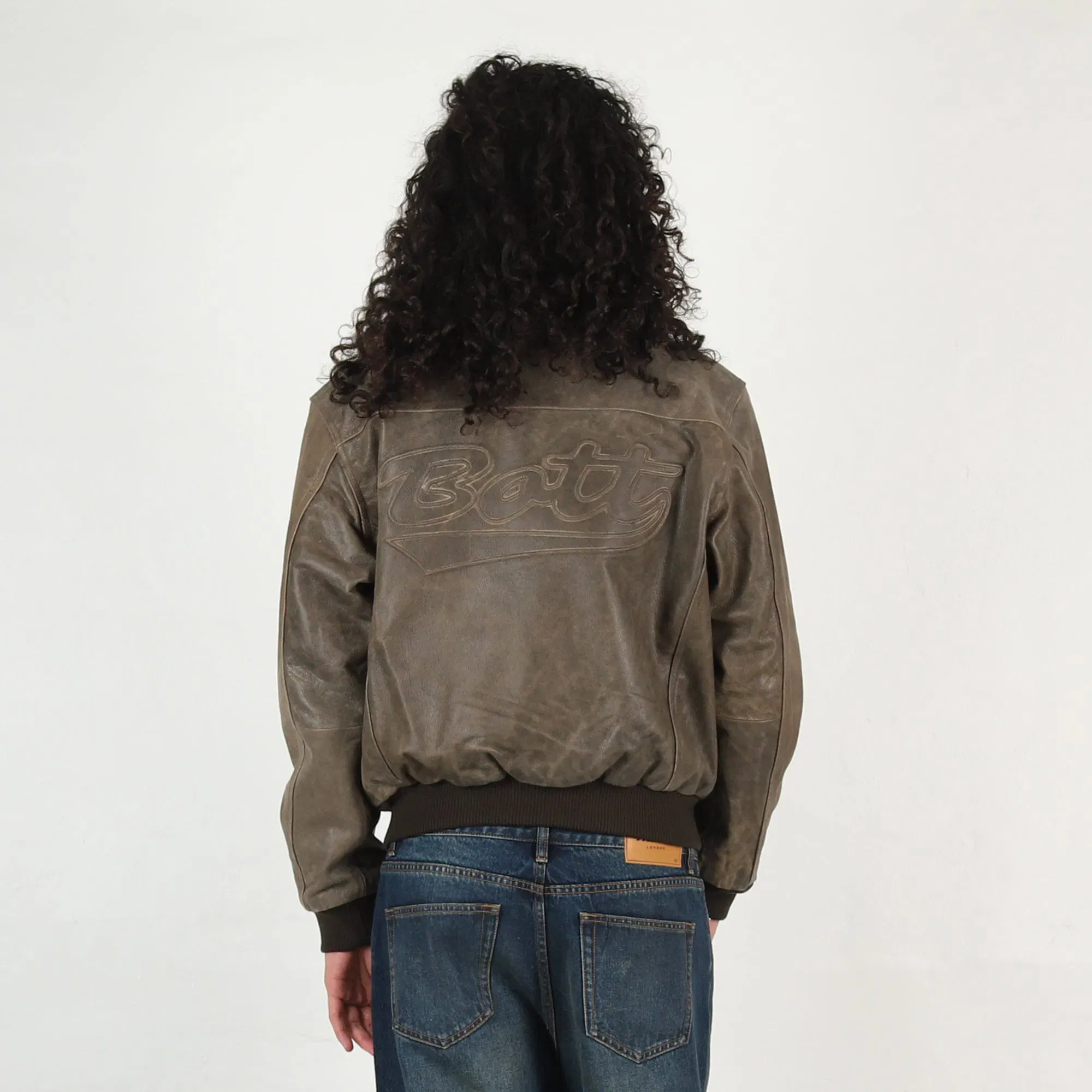 Bott Script Logo Cracked Leather Jacket - Brown