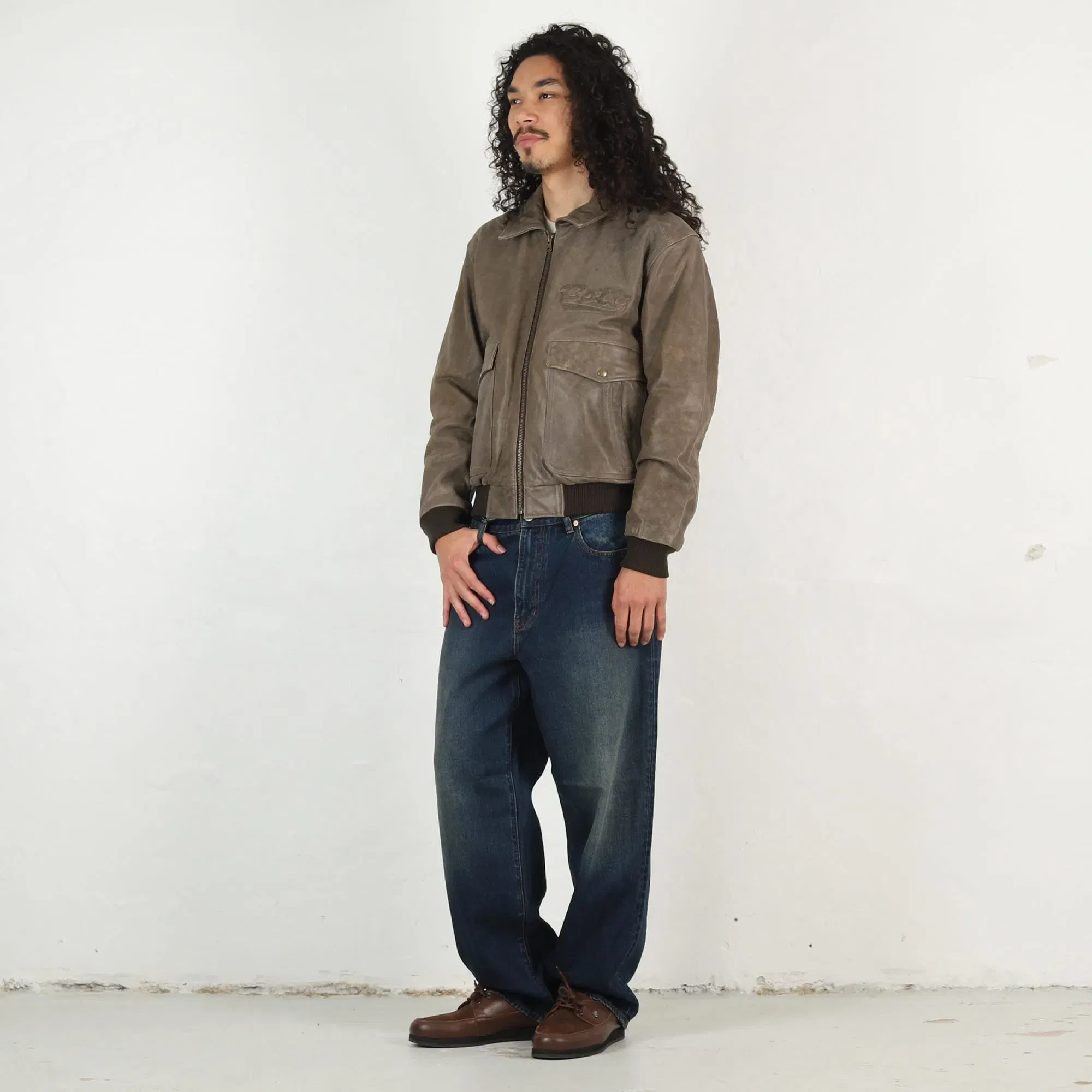 Bott Script Logo Cracked Leather Jacket - Brown