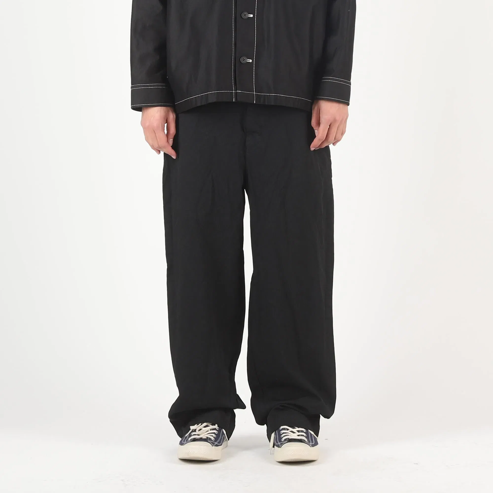 CDG HOMME Cotton Chino Cloth Garment Dyed Pants - Black