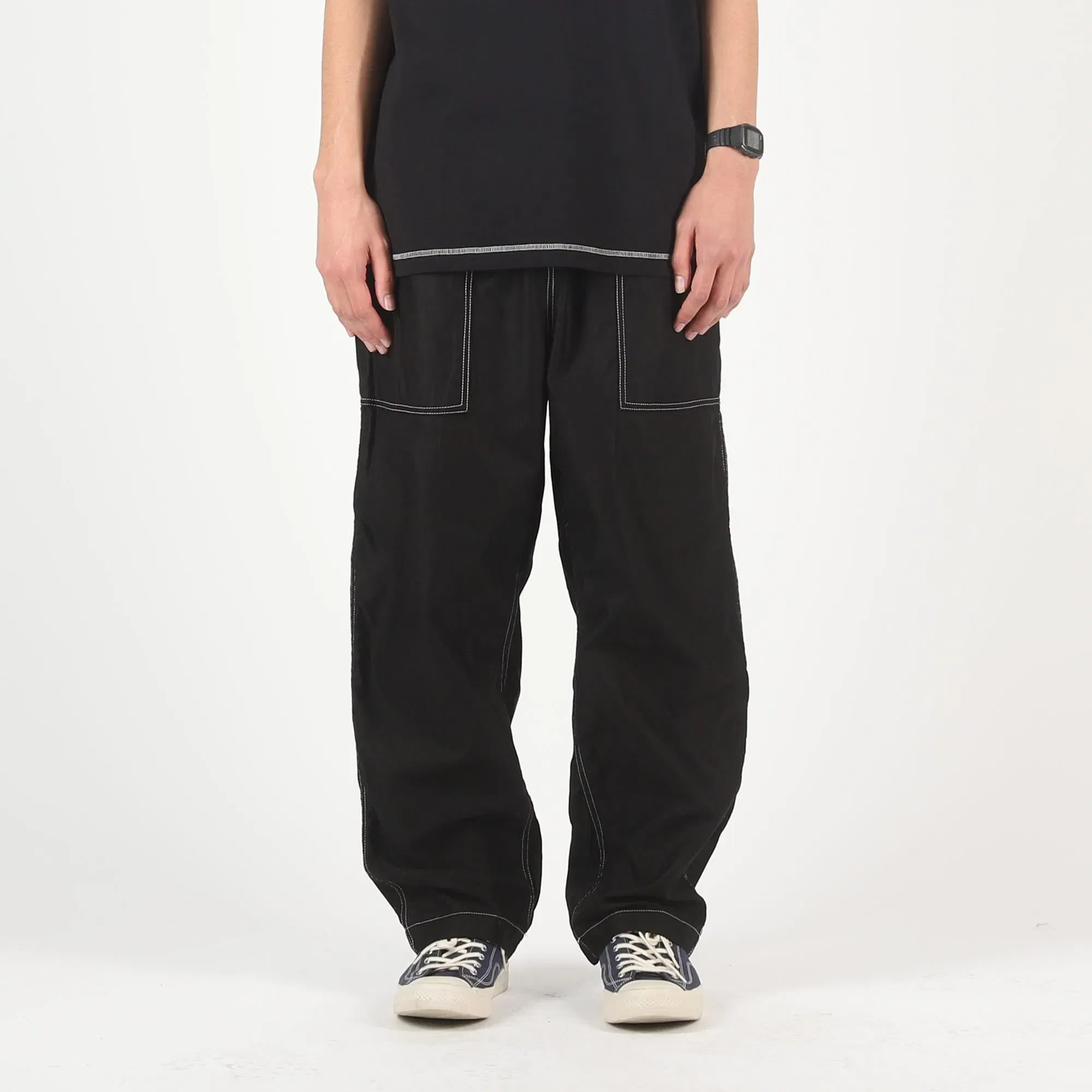 CDG HOMME Cotton Satin Garment Treated Pants - Black