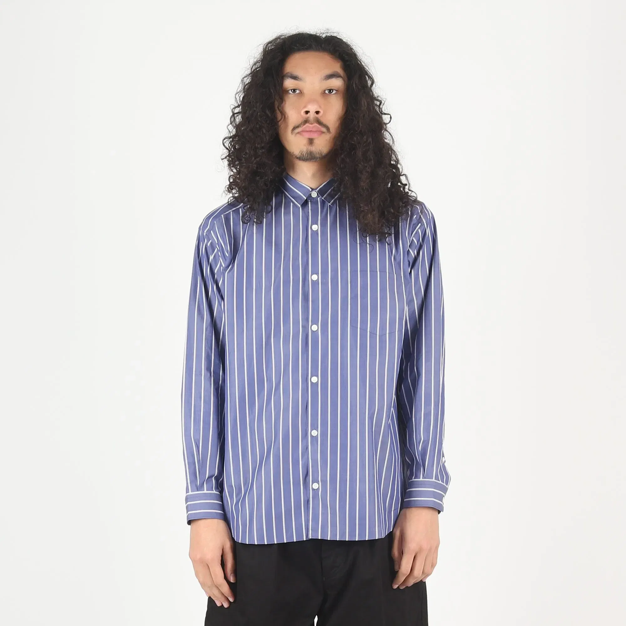 CDG HOMME Cotton Stripe L/S Shirt - Navy/White