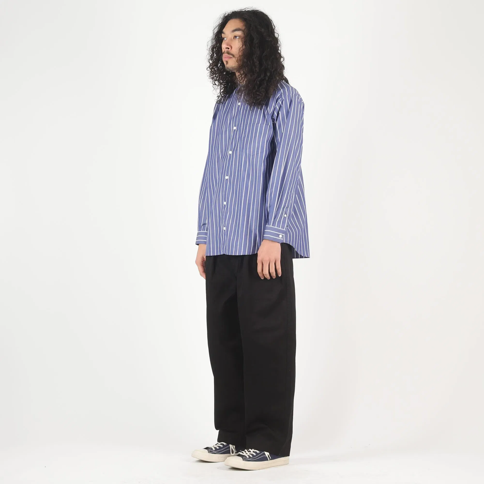CDG HOMME Cotton Stripe L/S Shirt - Navy/White