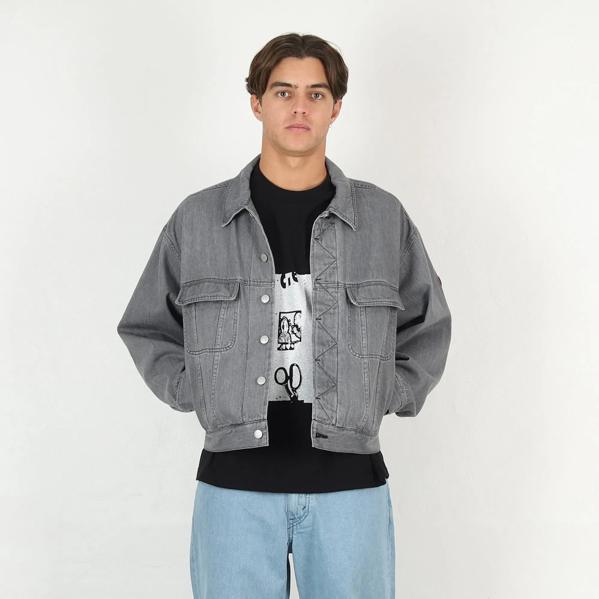 Cav Empt Washed Denim Trucker Jacket - Grey