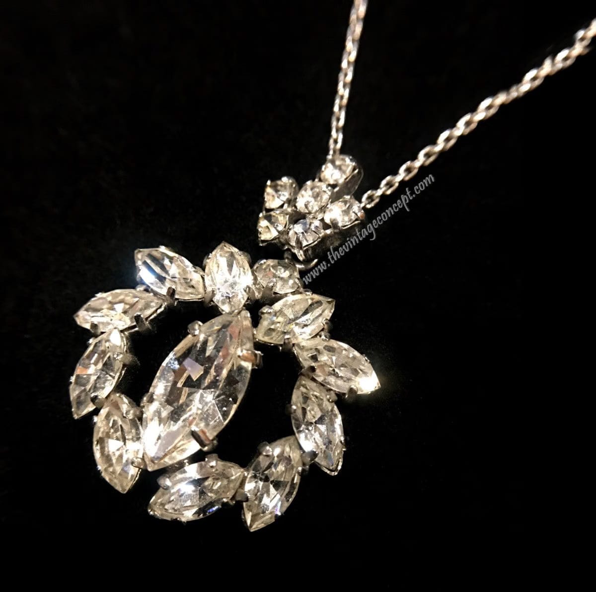 Vintage Concept HK 1950's Silver Tone Crystal Pendant Necklace