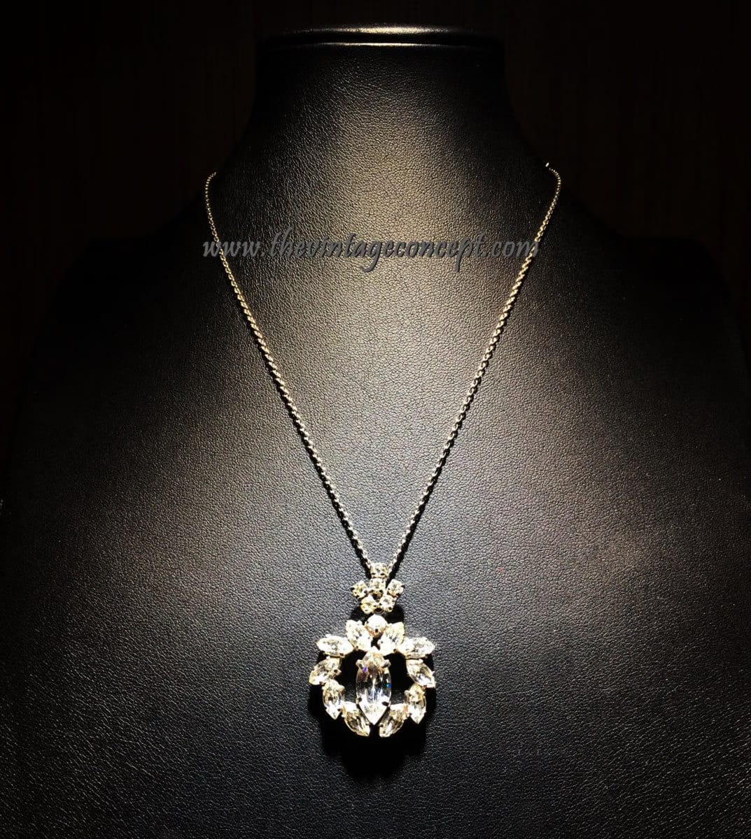 Vintage Concept HK 1950's Silver Tone Crystal Pendant Necklace