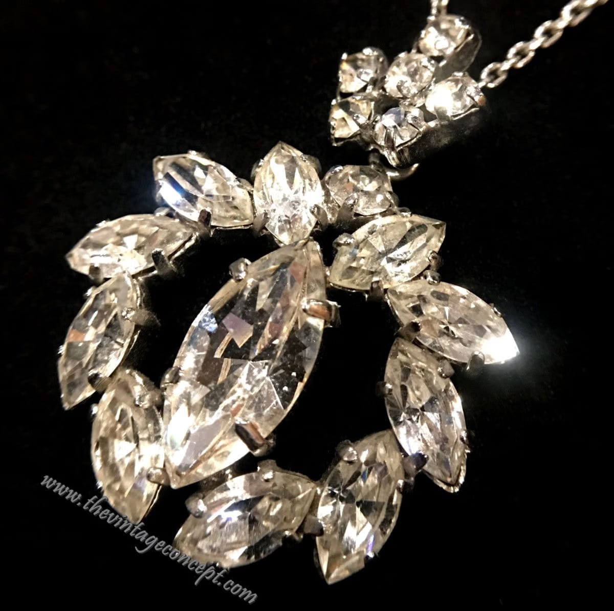 Vintage Concept HK 1950's Silver Tone Crystal Pendant Necklace