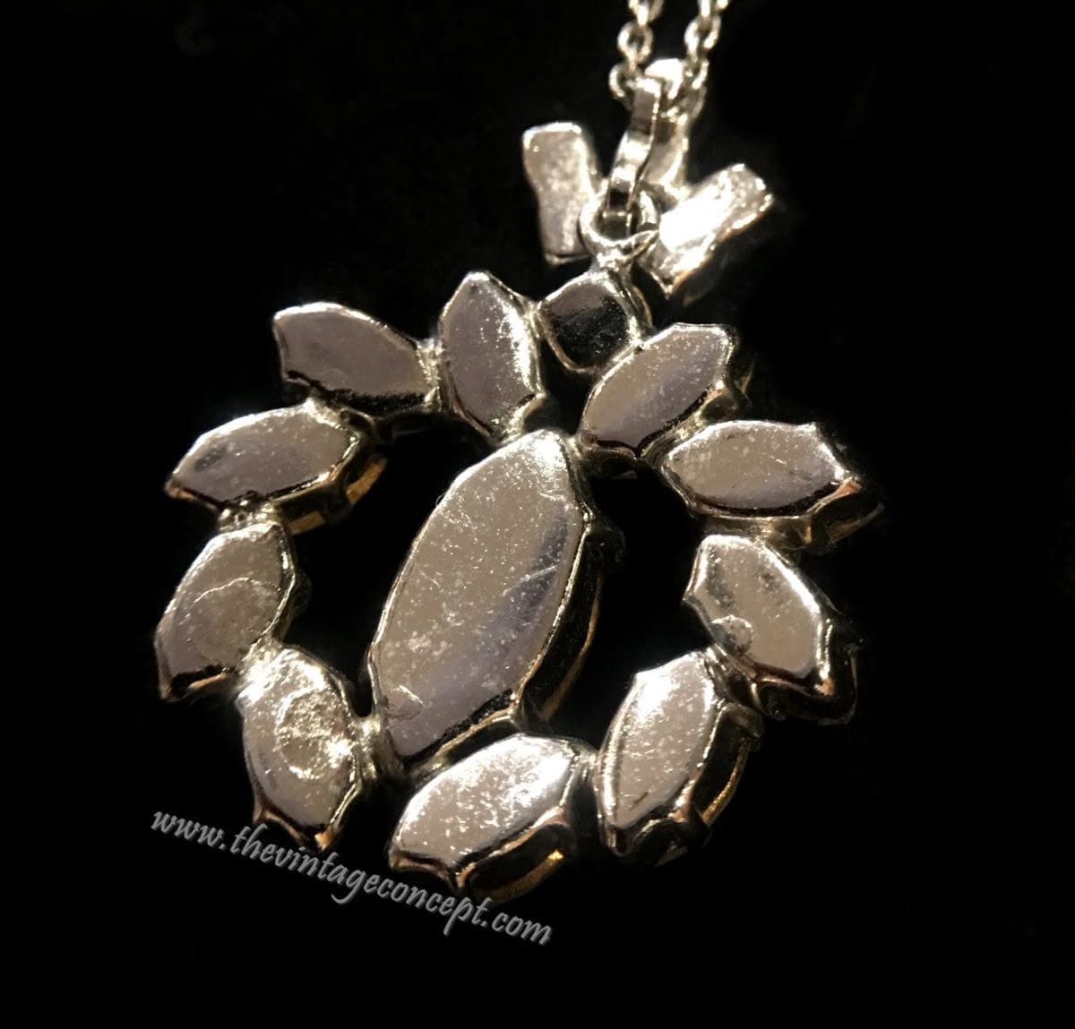 Vintage Concept HK 1950's Silver Tone Crystal Pendant Necklace
