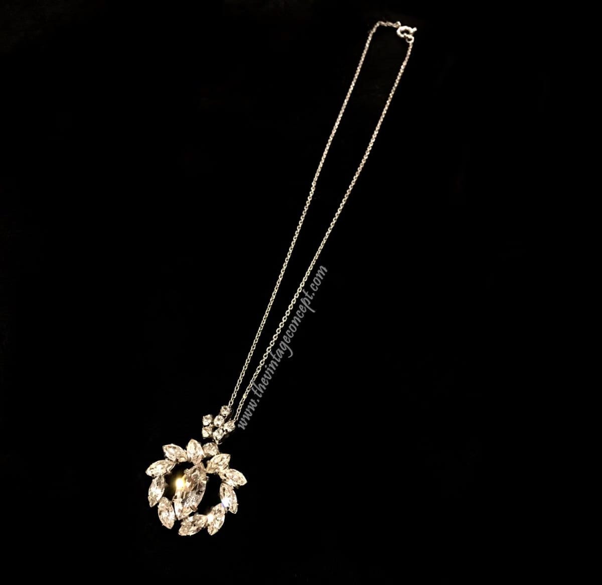 Vintage Concept HK 1950's Silver Tone Crystal Pendant Necklace