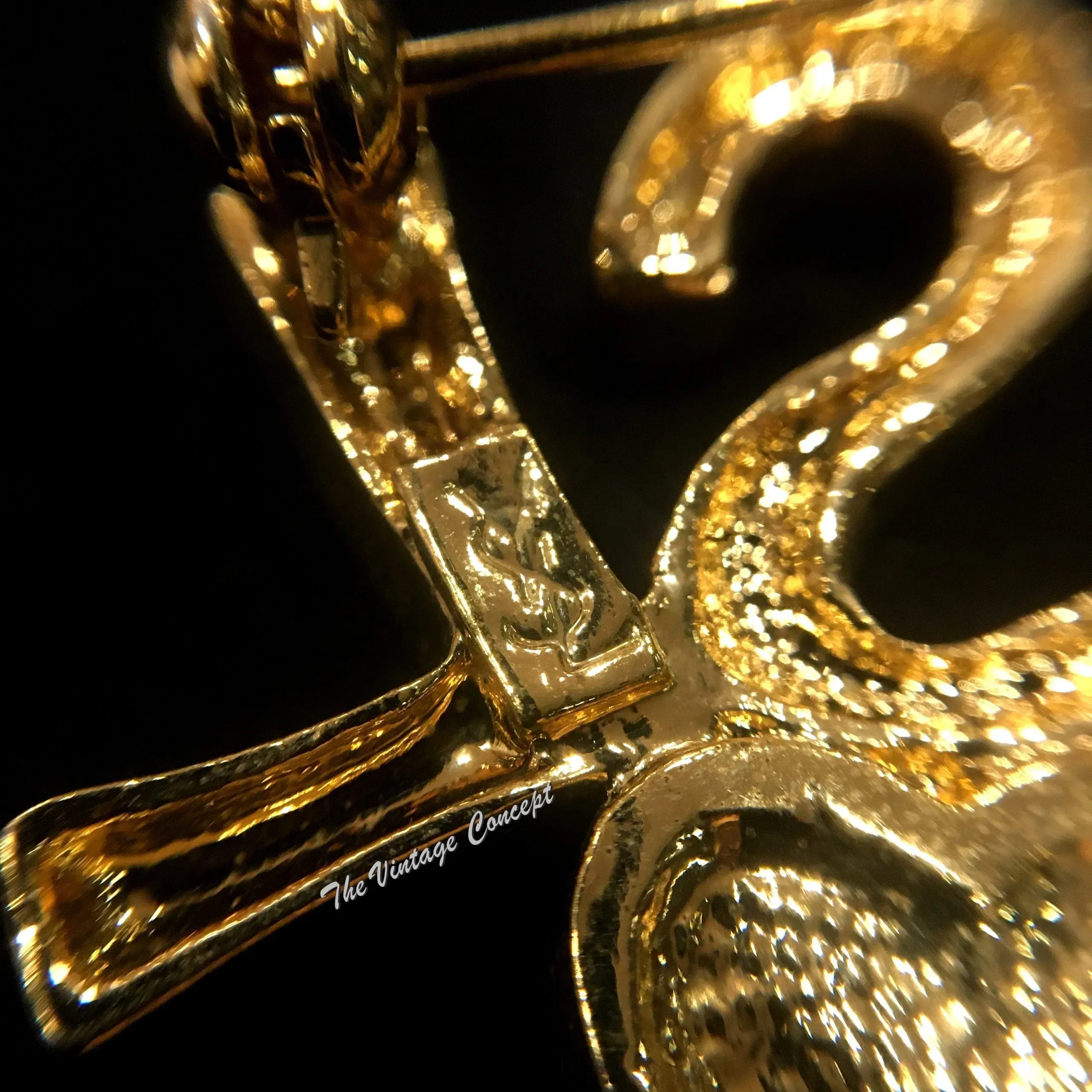 Vintage Concept HK YSL Gold Tone Brooch w/ Heart Shape Rhinestone