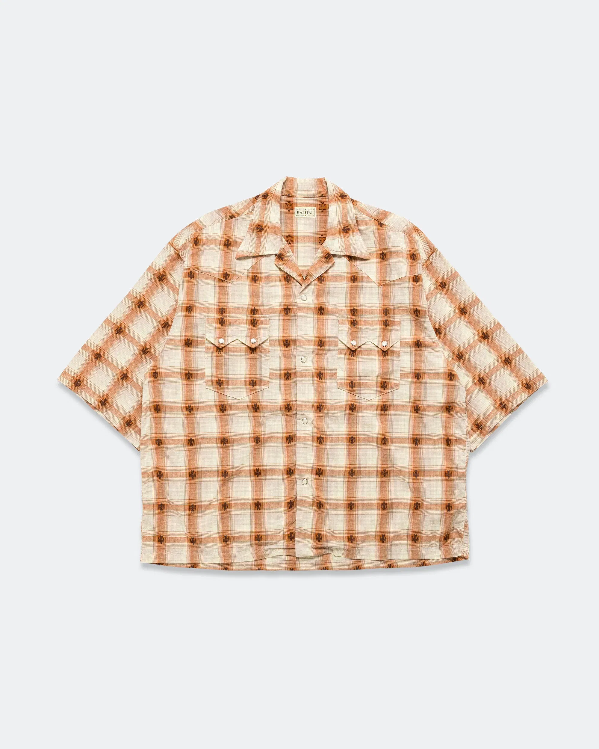 KAPITAL THUNDERBIRD Shadow-Check Camp Collar Western BIG Shirt - Orange