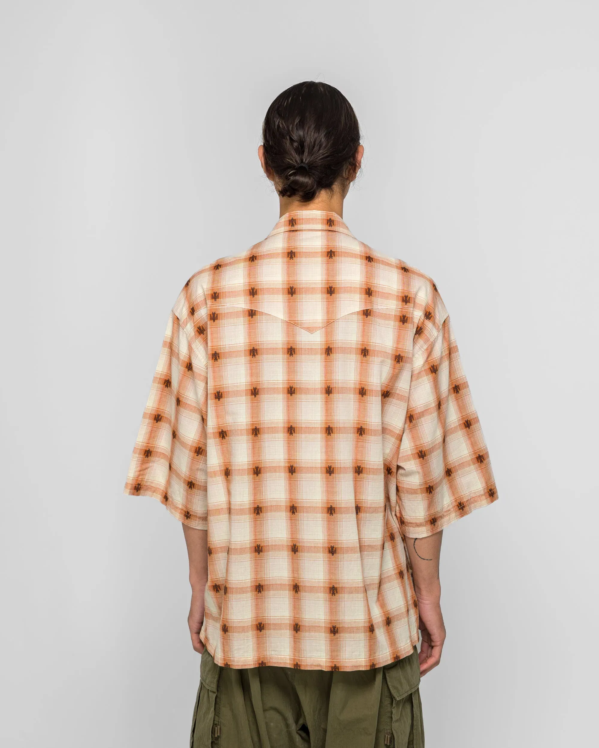KAPITAL THUNDERBIRD Shadow-Check Camp Collar Western BIG Shirt - Orange