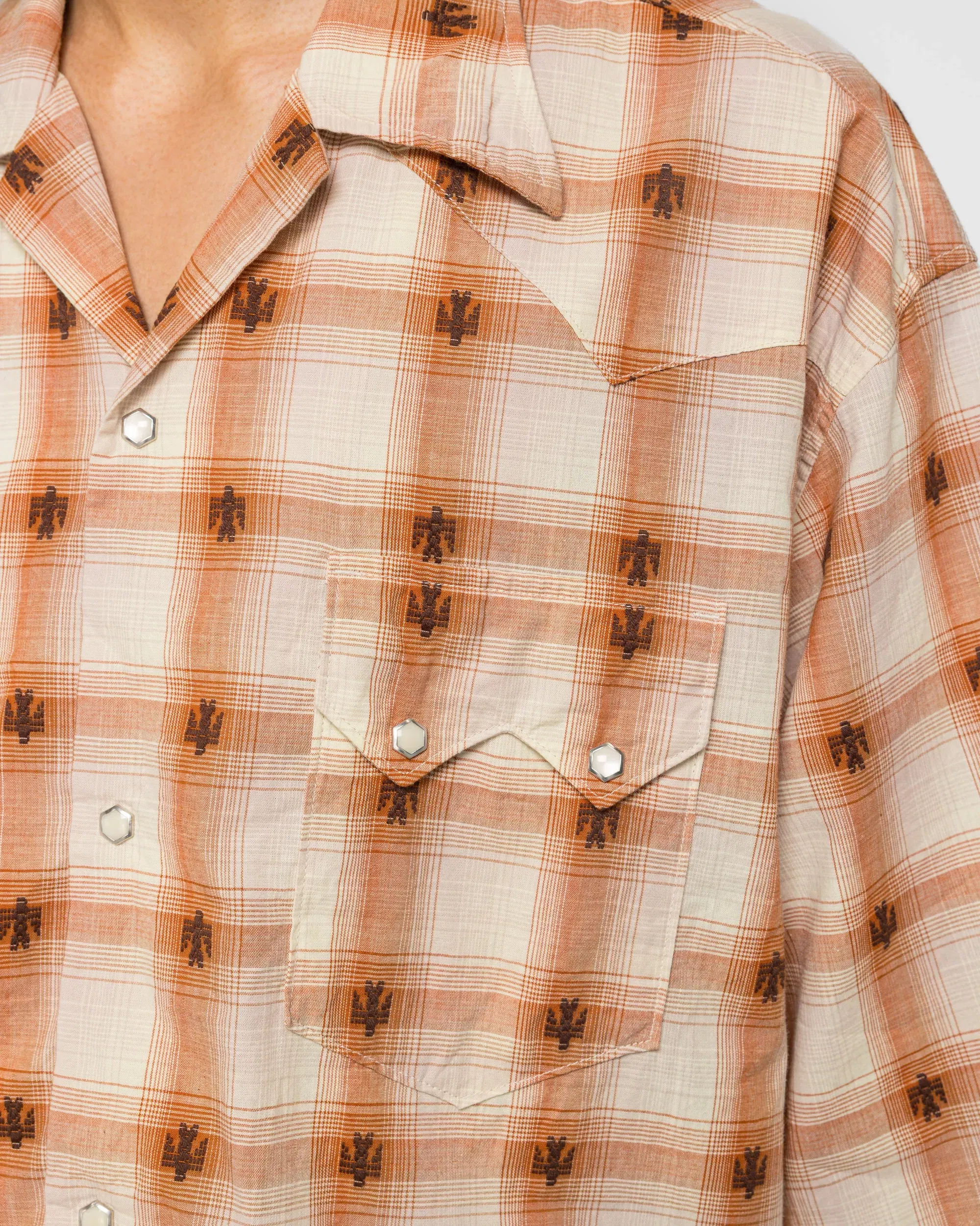 KAPITAL THUNDERBIRD Shadow-Check Camp Collar Western BIG Shirt - Orange
