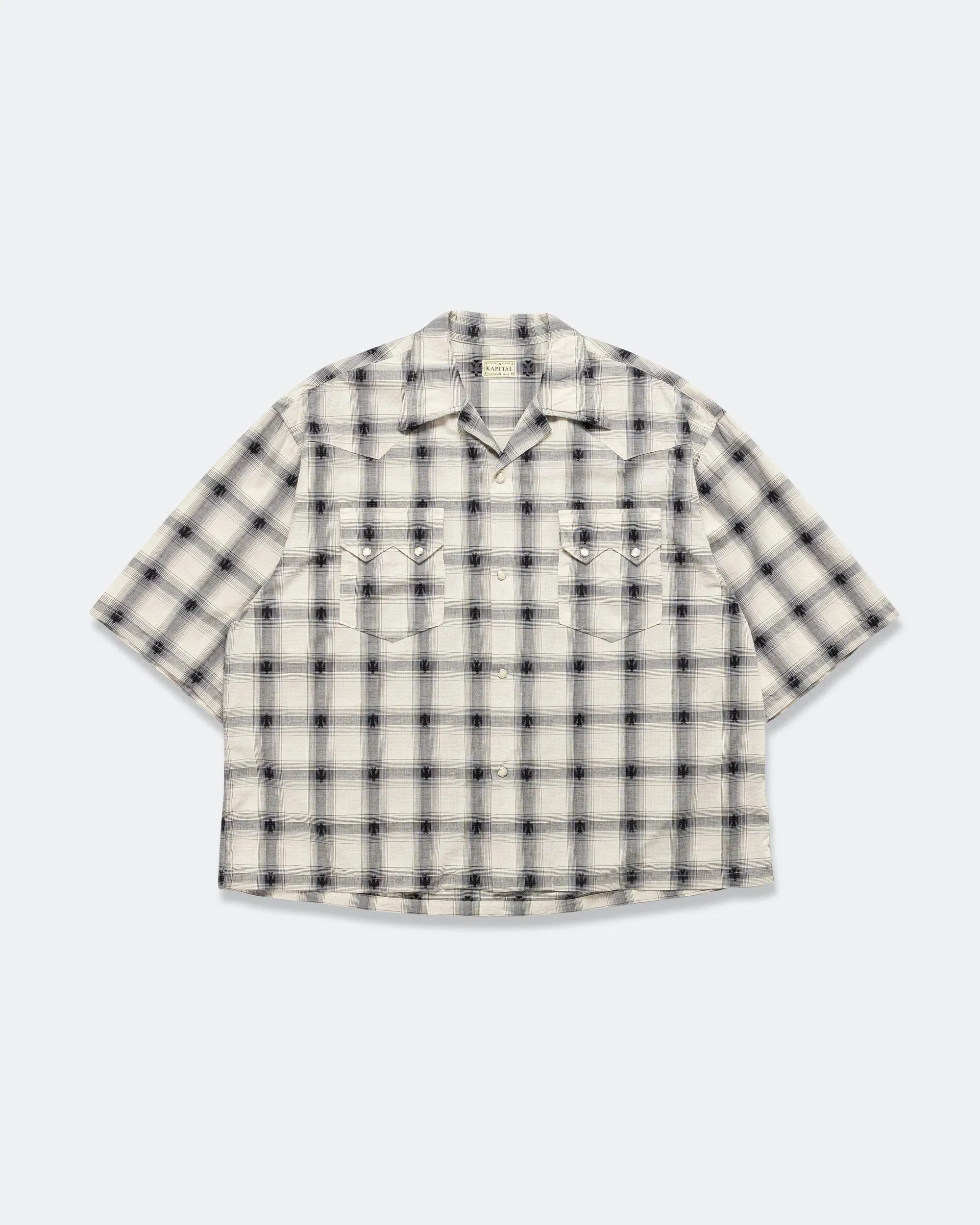 KAPITAL THUNDERBIRD Shadow-Check Camp Collar Western BIG Shirt - Black