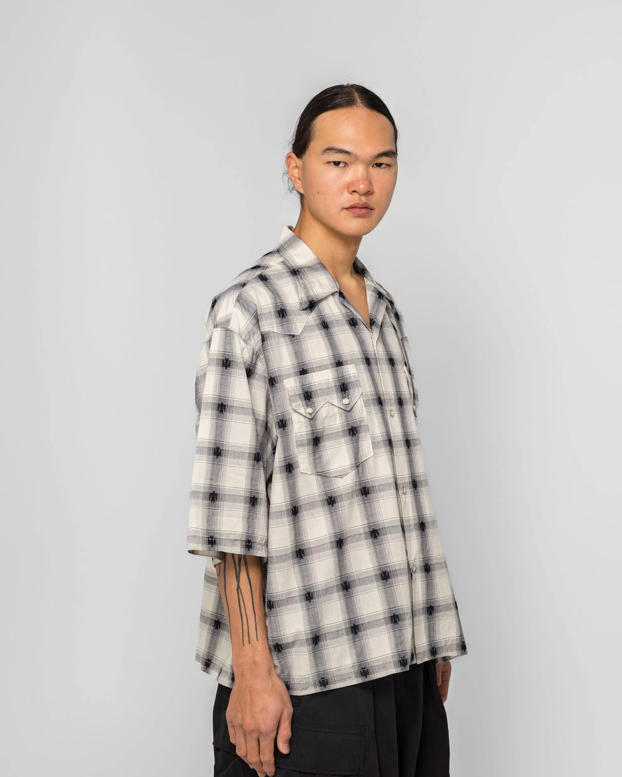 KAPITAL THUNDERBIRD Shadow-Check Camp Collar Western BIG Shirt - Black