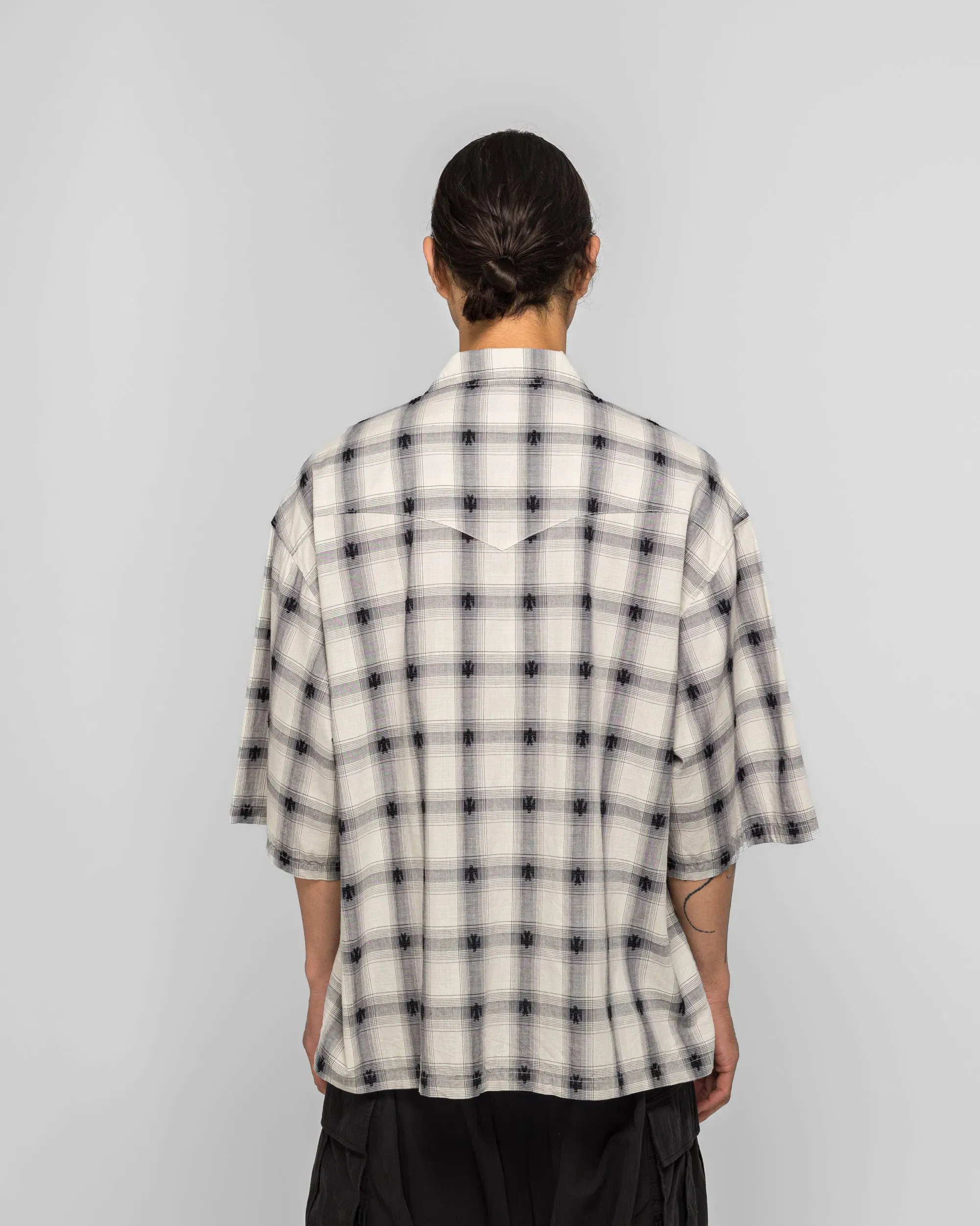 KAPITAL THUNDERBIRD Shadow-Check Camp Collar Western BIG Shirt - Black
