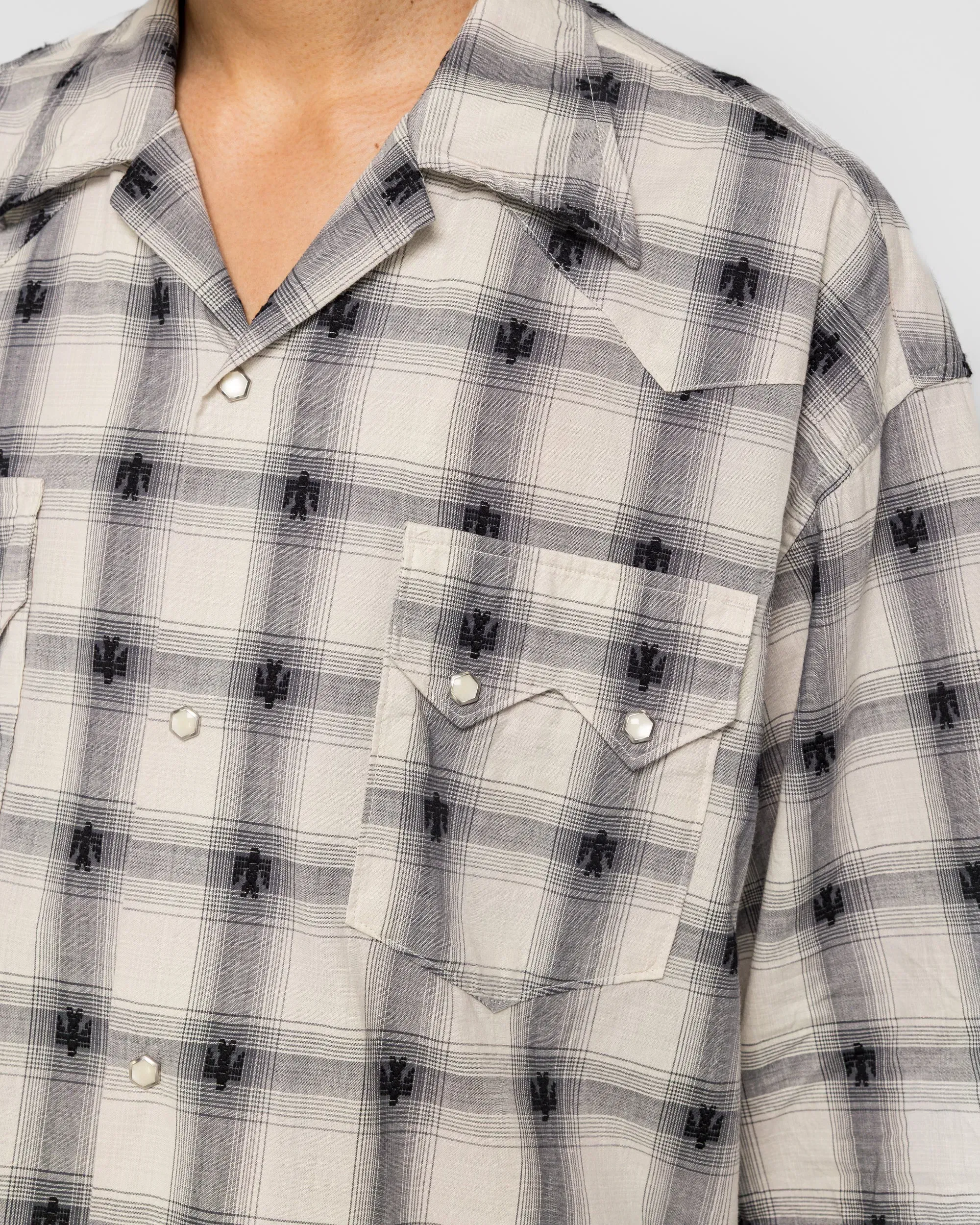 KAPITAL THUNDERBIRD Shadow-Check Camp Collar Western BIG Shirt - Black