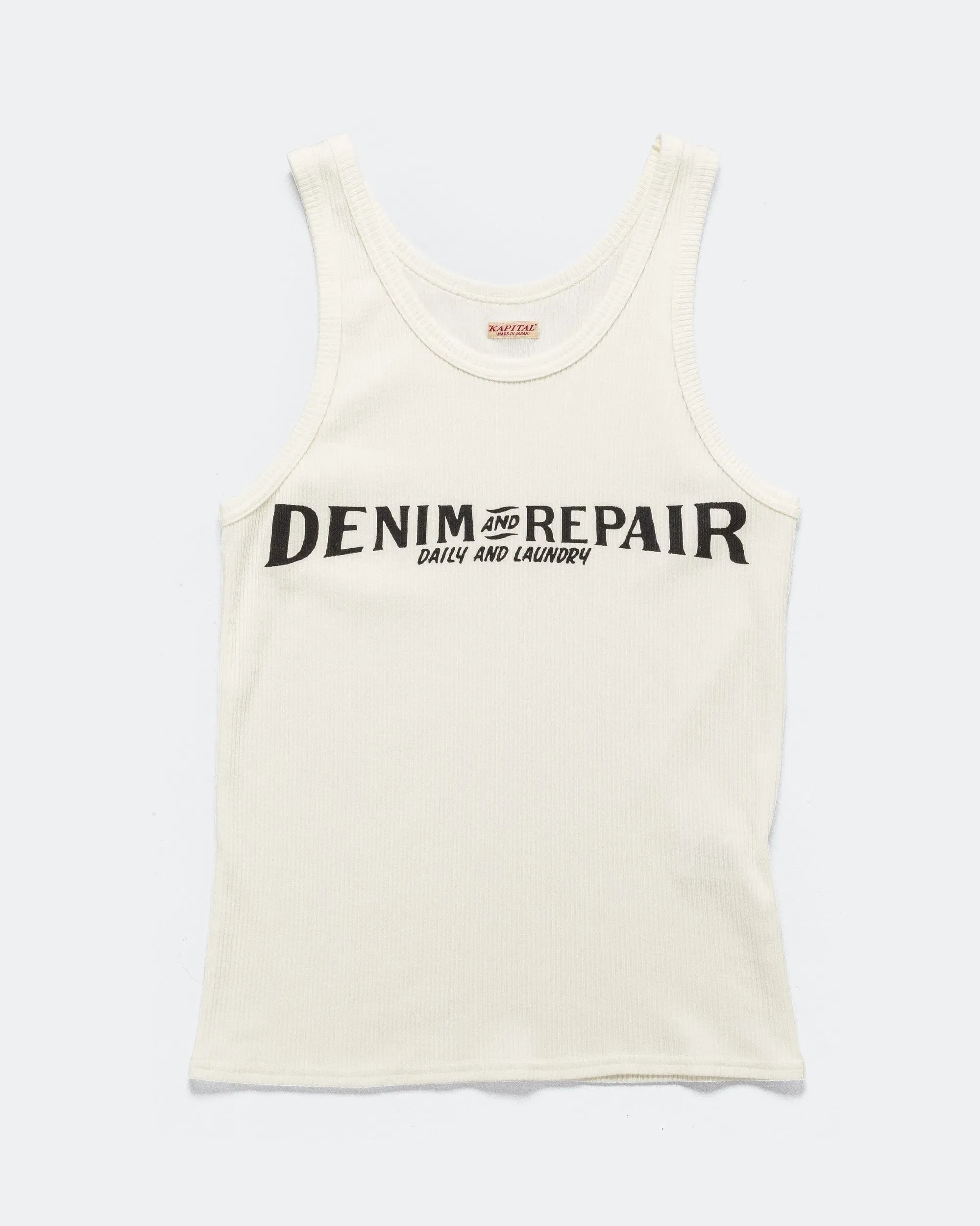 KAPITAL 60/2 Stretch Jersey Tank Top (DENIM REPAIR) - White