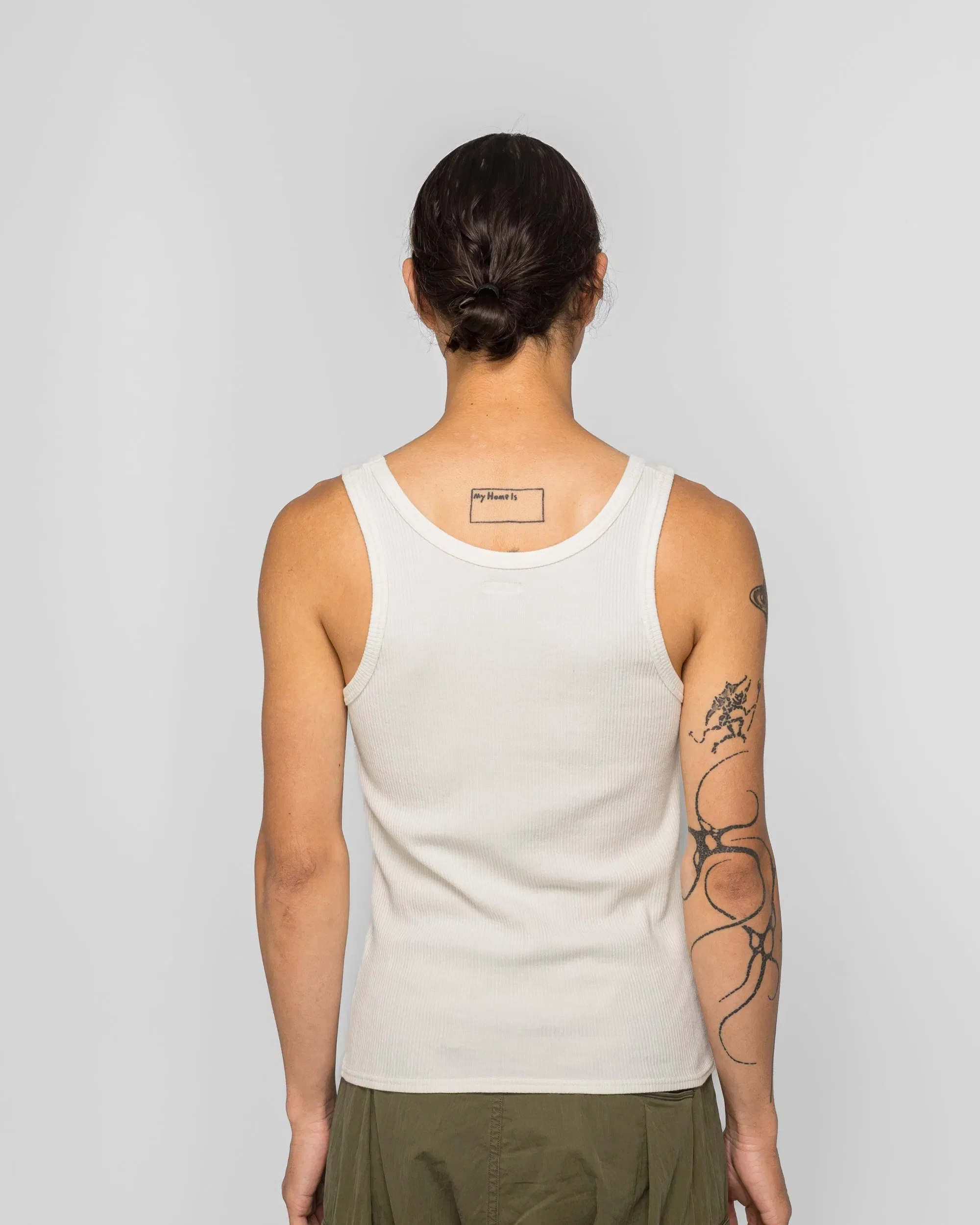 KAPITAL 60/2 Stretch Jersey Tank Top (DENIM REPAIR) - White