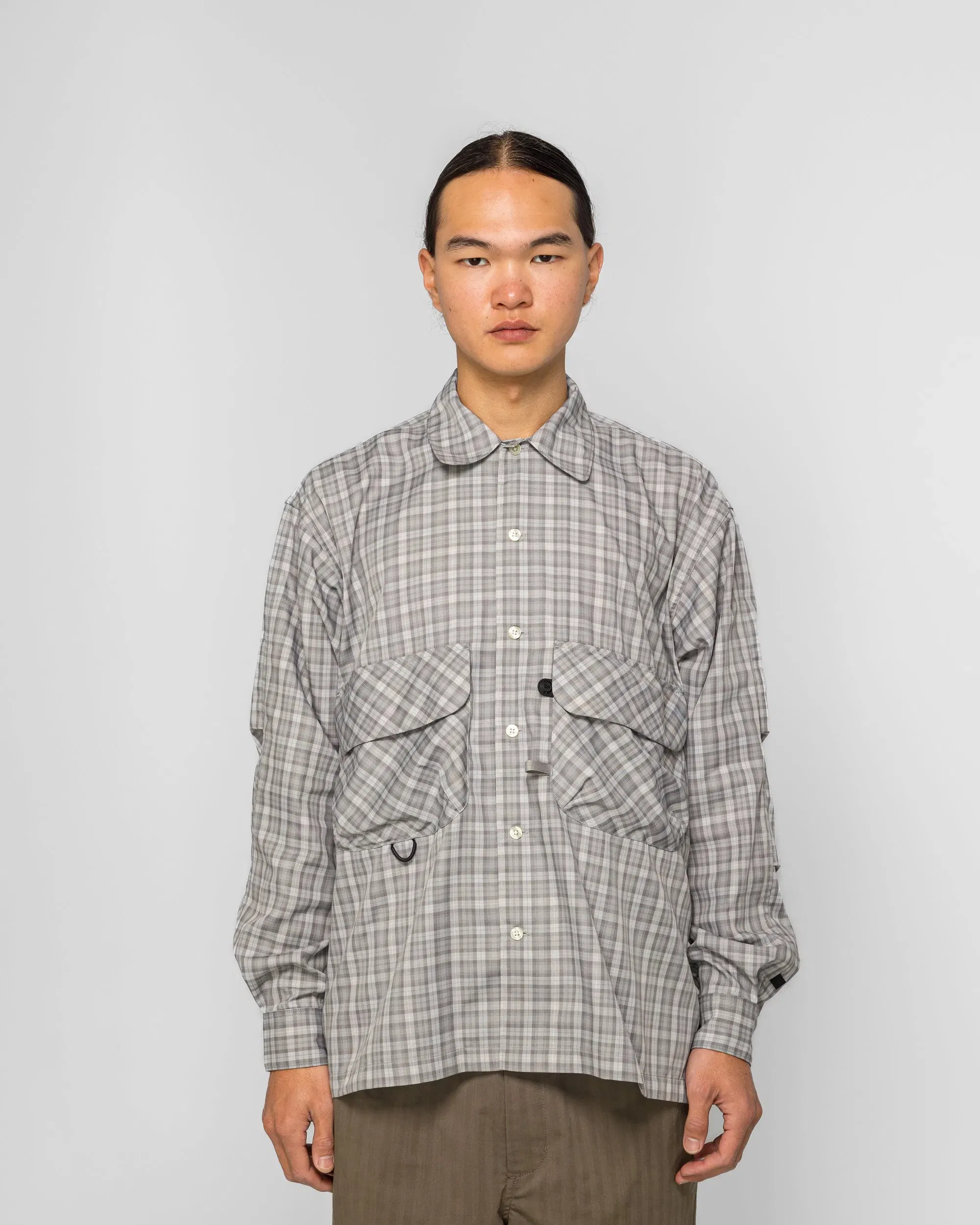 DAIWA PIER39 Tech Sports Open Collar Shirt LS Plaid - Light Gray