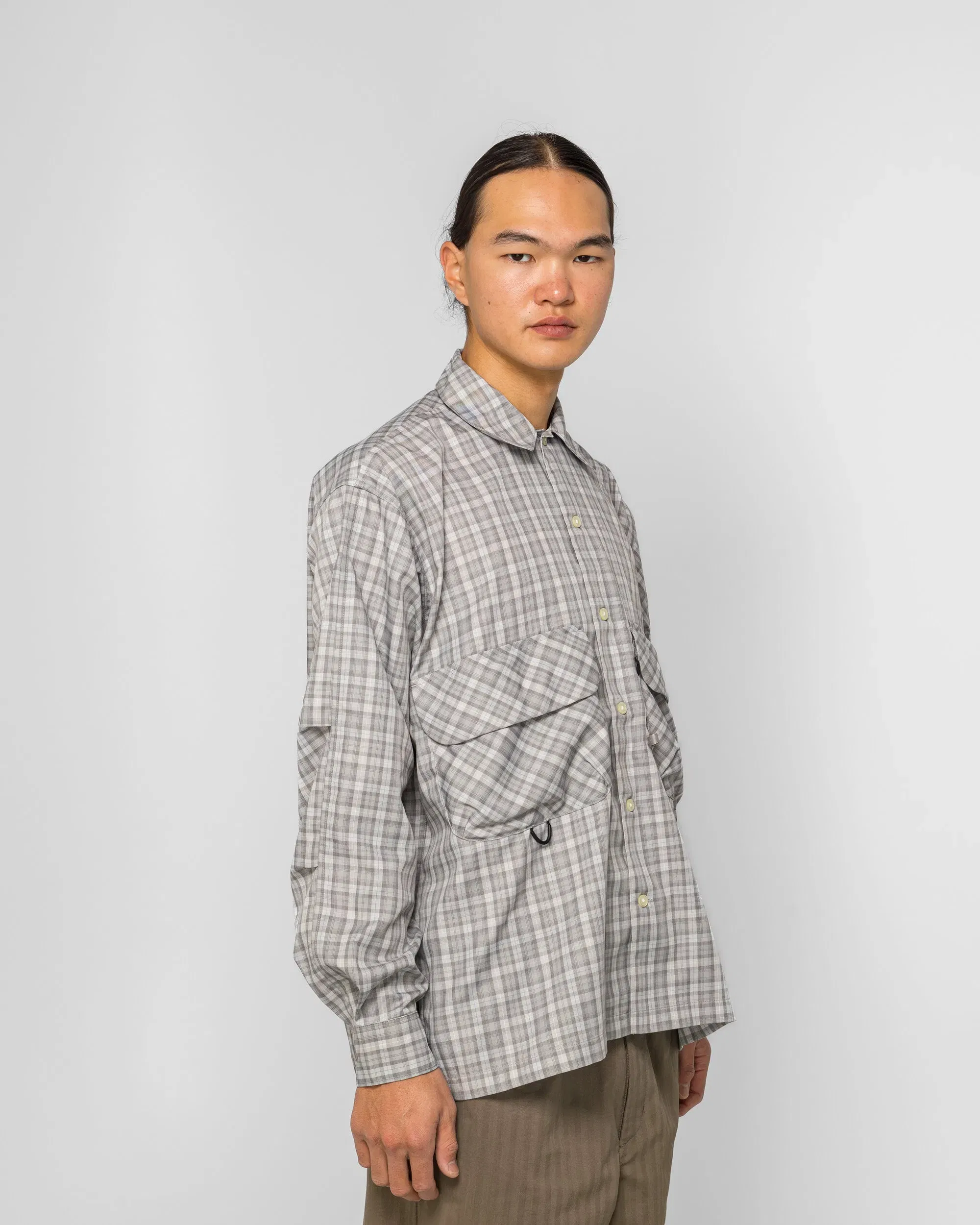DAIWA PIER39 Tech Sports Open Collar Shirt LS Plaid - Light Gray