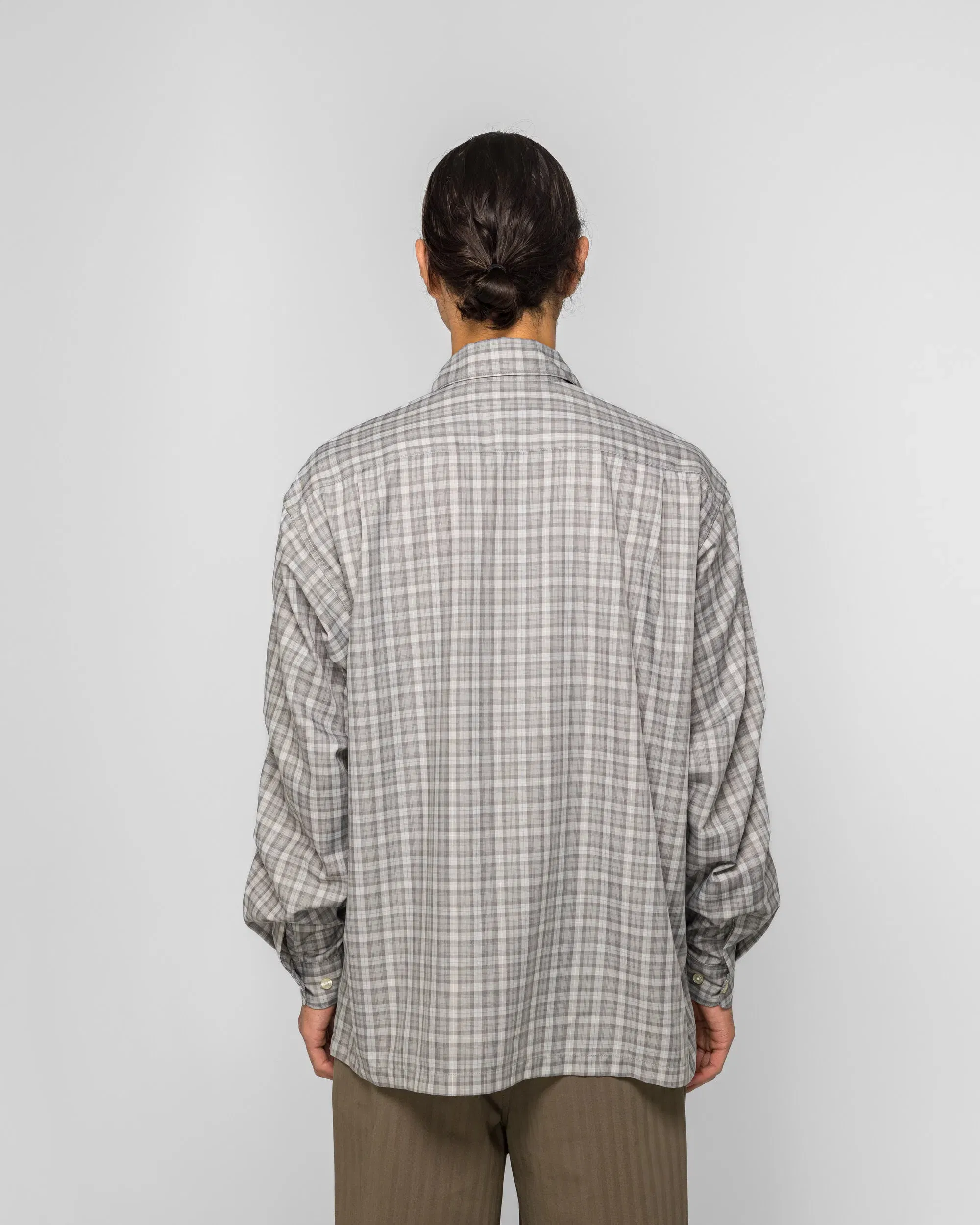 DAIWA PIER39 Tech Sports Open Collar Shirt LS Plaid - Light Gray
