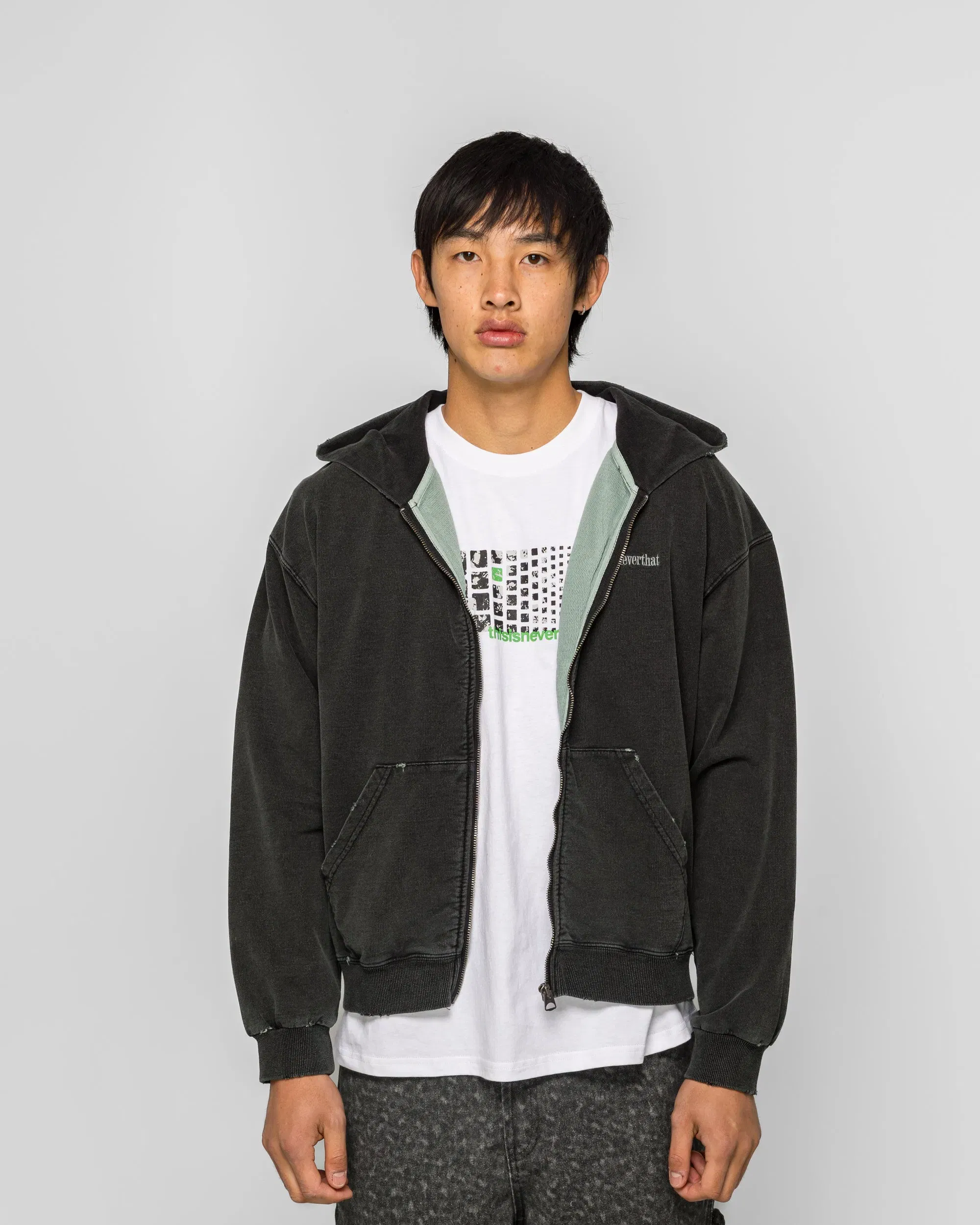 thisisneverthat Damaged Zip Up Hoodie - Faded Black