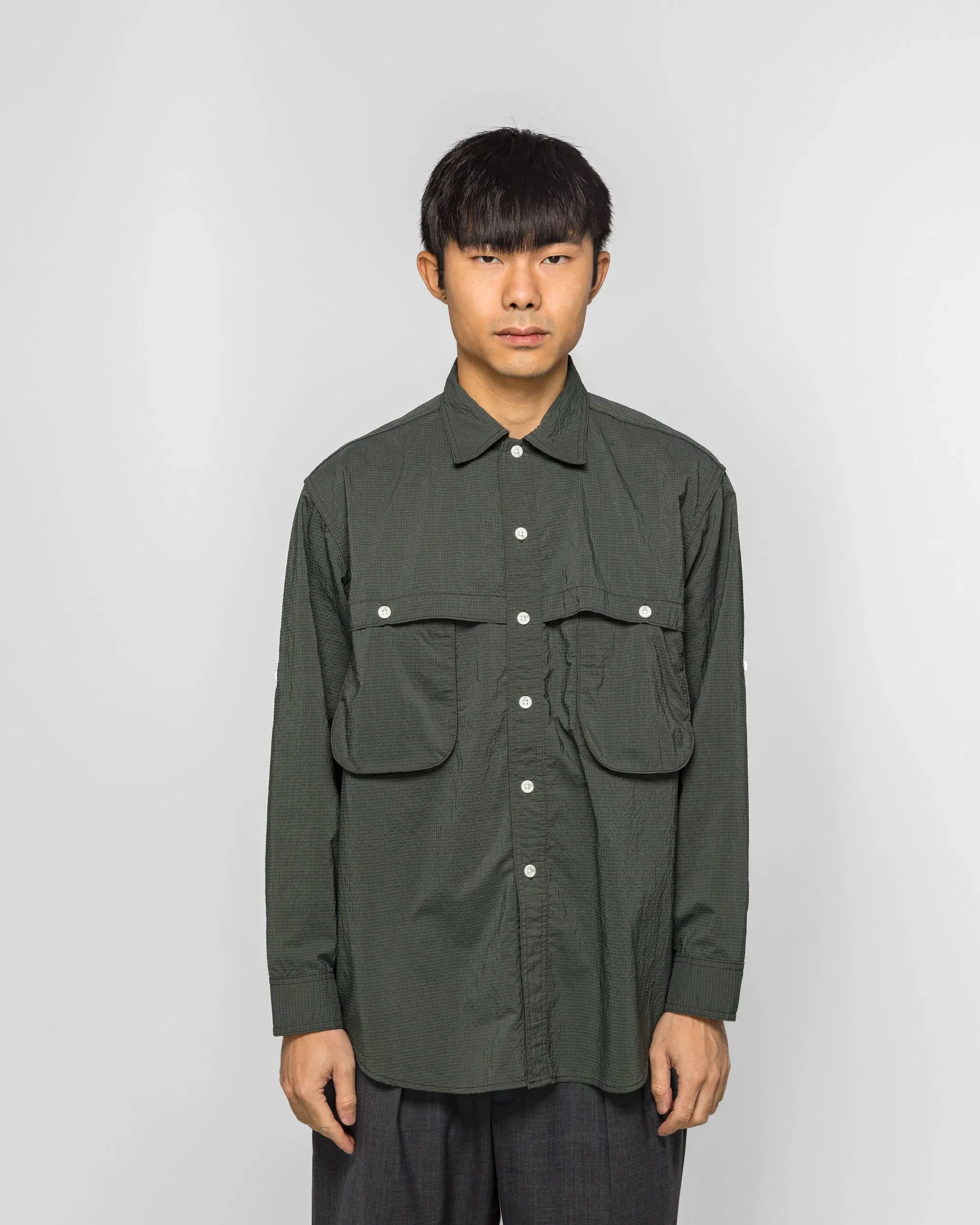 BEAMS PLUS Adventure Shirt IV Seersucker Gingham - Green/Black