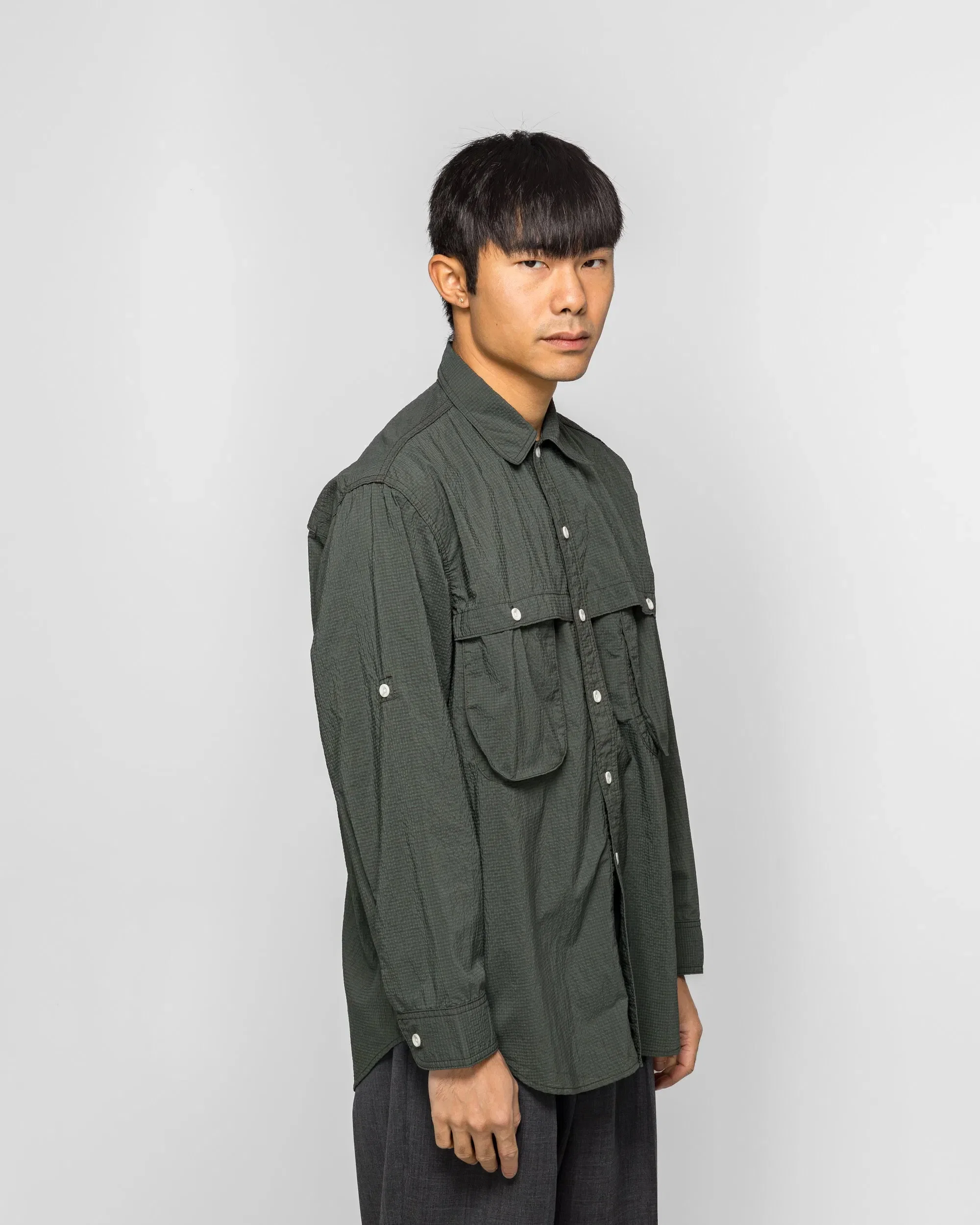 BEAMS PLUS Adventure Shirt IV Seersucker Gingham - Green/Black