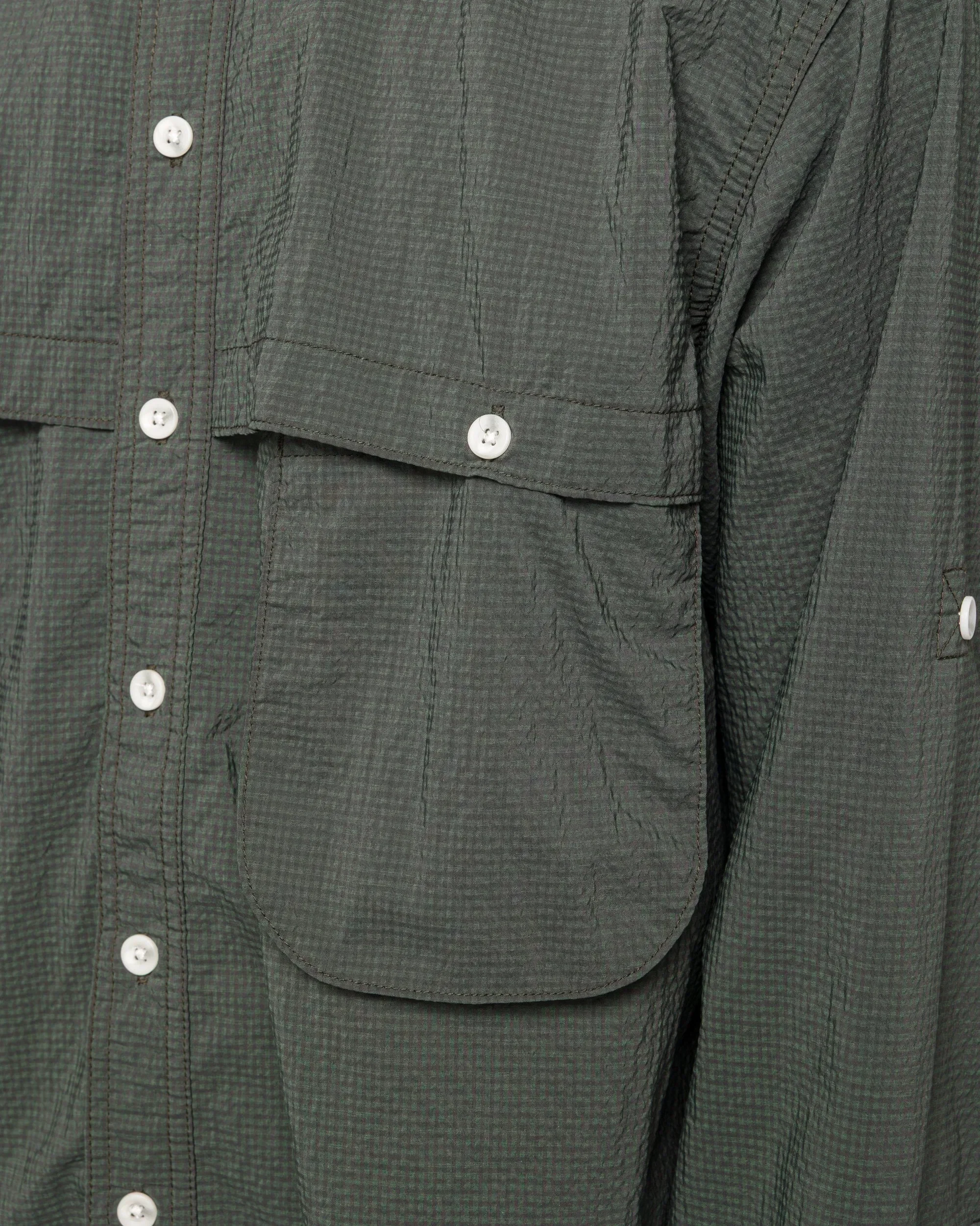 BEAMS PLUS Adventure Shirt IV Seersucker Gingham - Green/Black