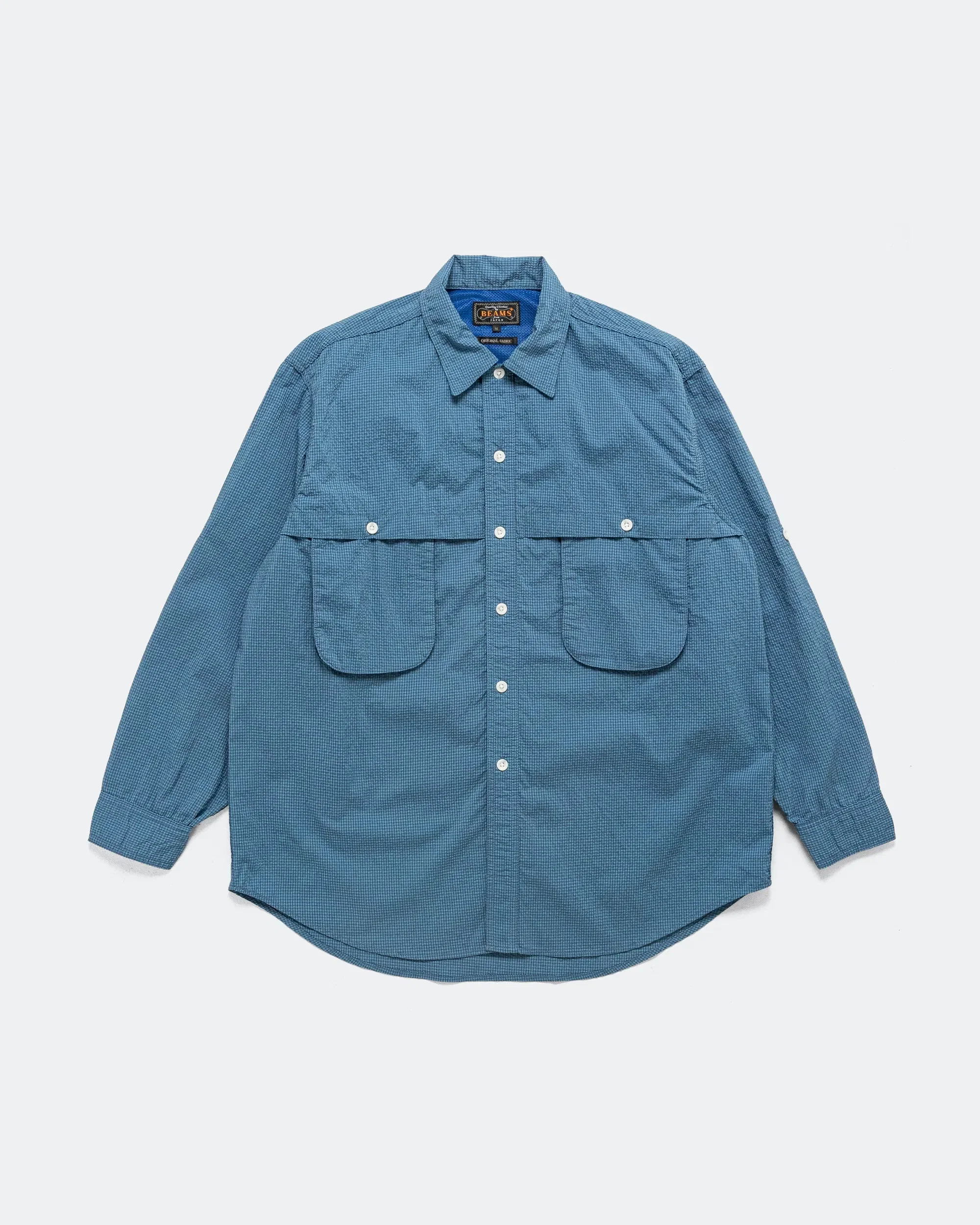 BEAMS PLUS Adventure Shirt IV Seersucker Gingham - Blue/Sax