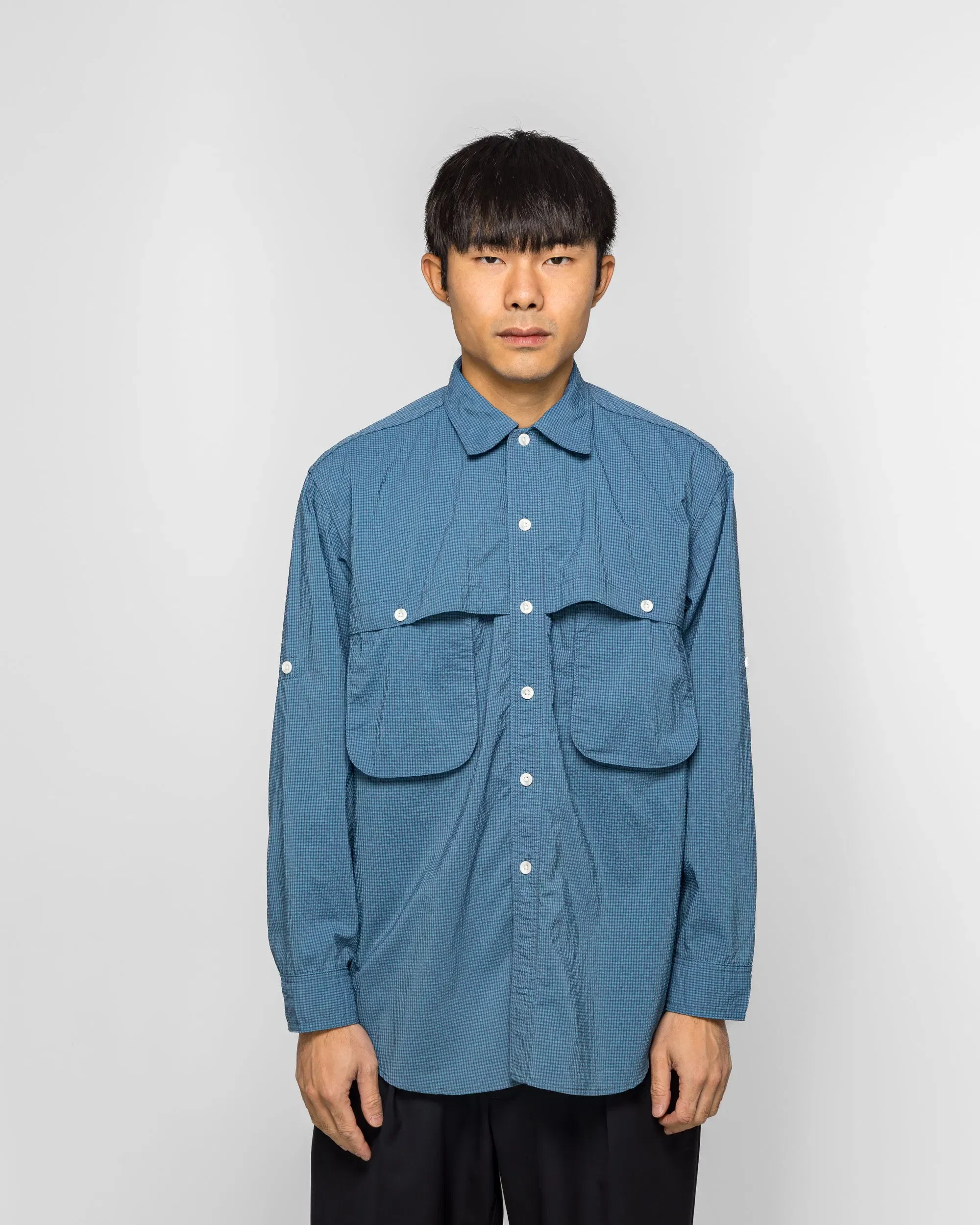BEAMS PLUS Adventure Shirt IV Seersucker Gingham - Blue/Sax